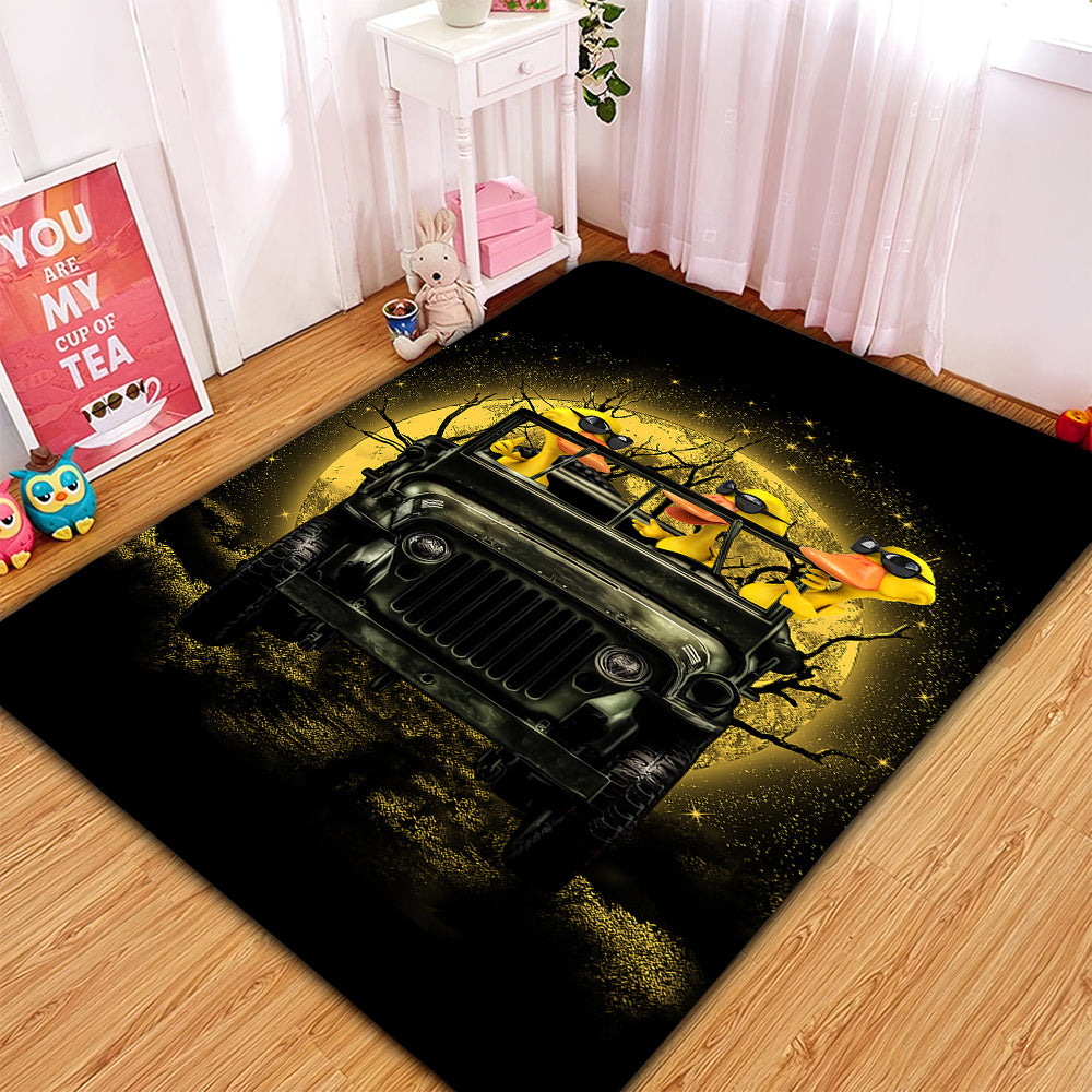 Funny Ducks Drive Ride Jeep Funny Anime Moonlight Halloween Rug Carpet Rug Home Room Decor Nearkii