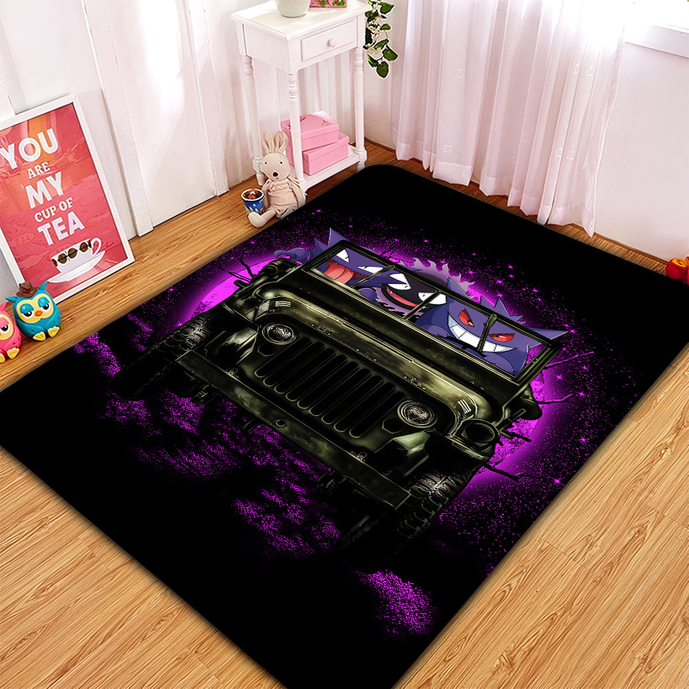 Gengar Pokemon Ghost Ride Jeep Funny Anime Moonlight Halloween Rug Carpet Rug Home Room Decor Nearkii