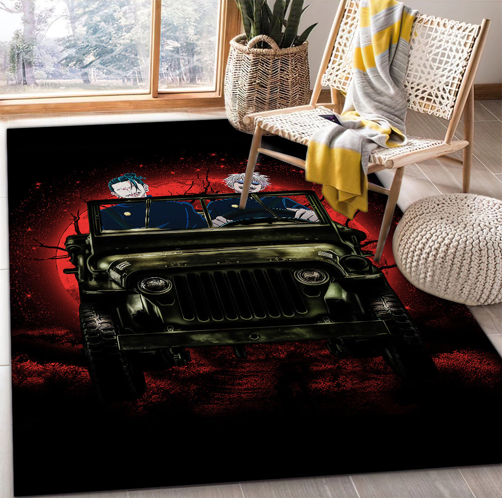 Gojo Geto Jujutsu Kaisen Ride Jeep Funny Anime Moonlight Halloween Rug Carpet Rug Home Room Decor Nearkii