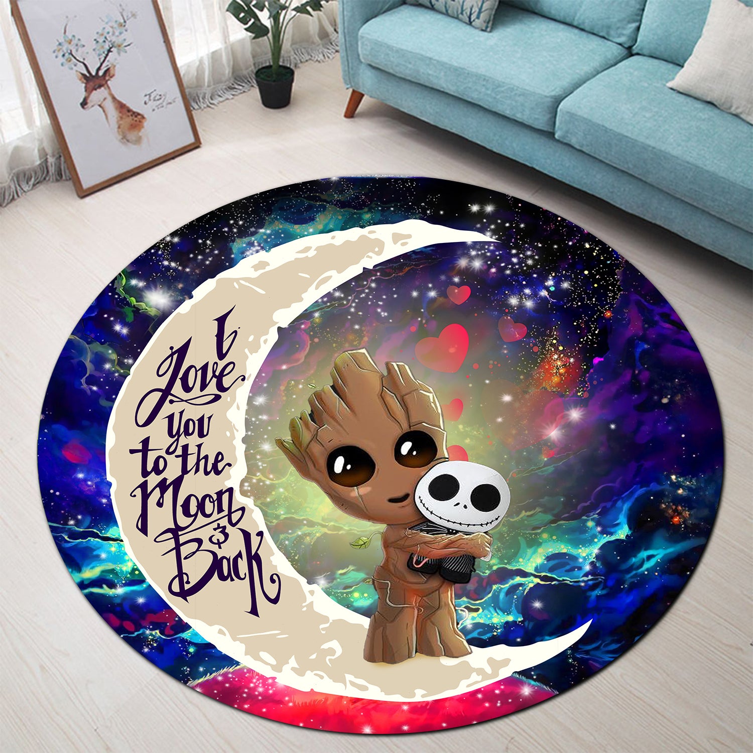 Groot Hold Jack Skelington Love You To The Moon Galaxy Round Carpet Rug Bedroom Livingroom Home Decor Nearkii