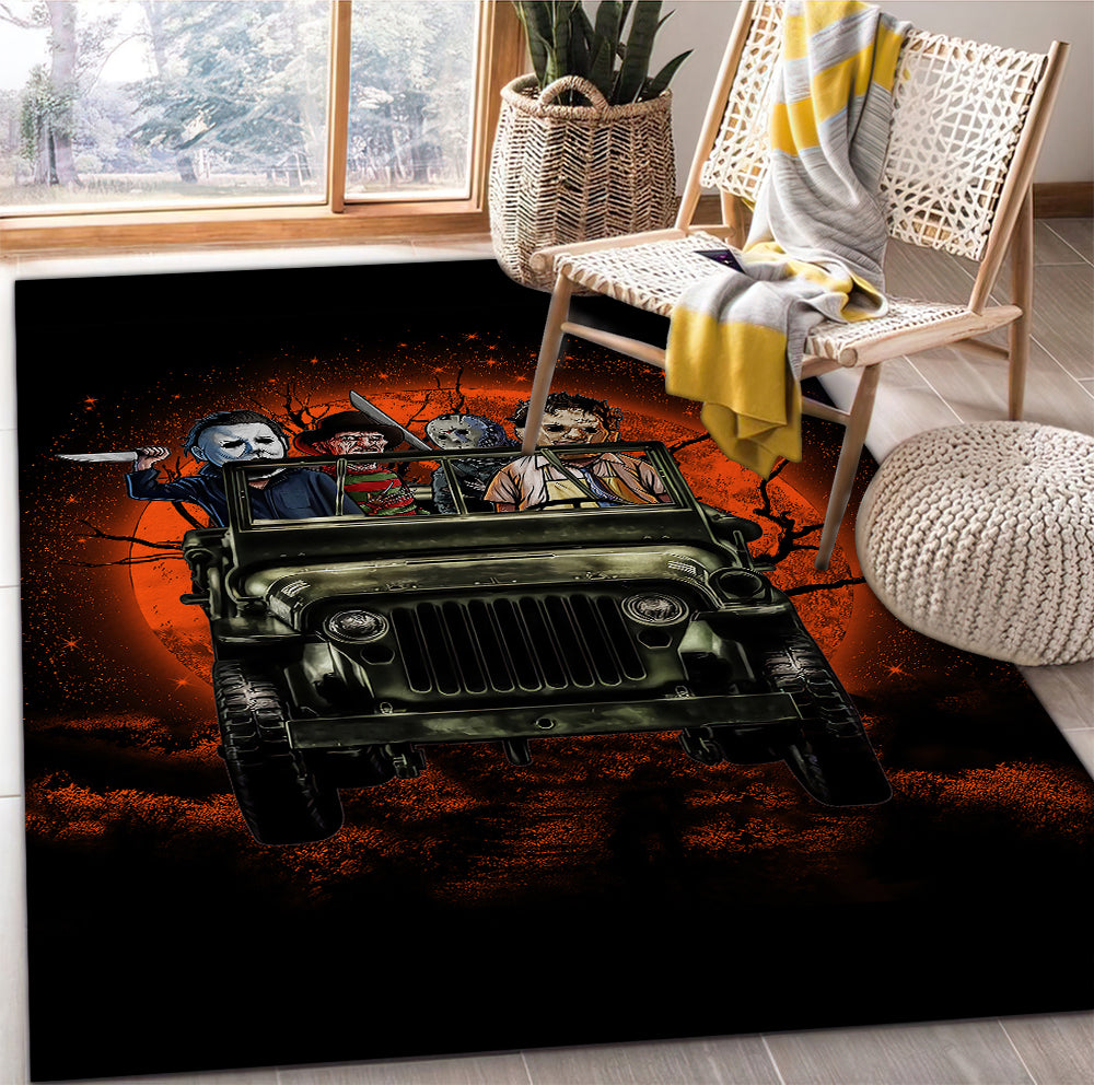 Halloween Horro Movie Ride Jeep Funny Anime Moonlight Rug Carpet Rug Home Room Decor Nearkii