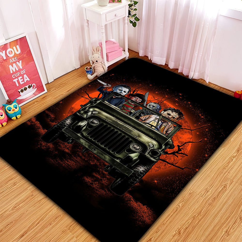 Halloween Horro Movie Ride Jeep Funny Anime Moonlight Rug Carpet Rug Home Room Decor Nearkii