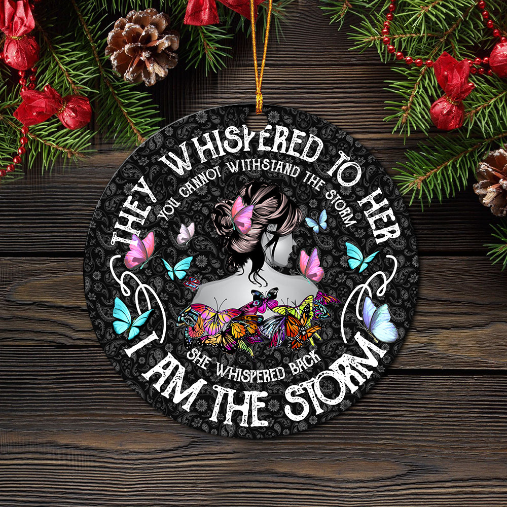 I Am The Storm They Whispered To Her Car Spare Tire Cover Gift For Campers Mica Ornament Perfect Gift For Holiday Nearkii