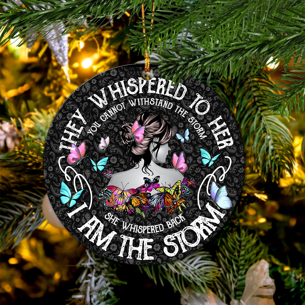 I Am The Storm They Whispered To Her Car Spare Tire Cover Gift For Campers Mica Ornament Perfect Gift For Holiday Nearkii