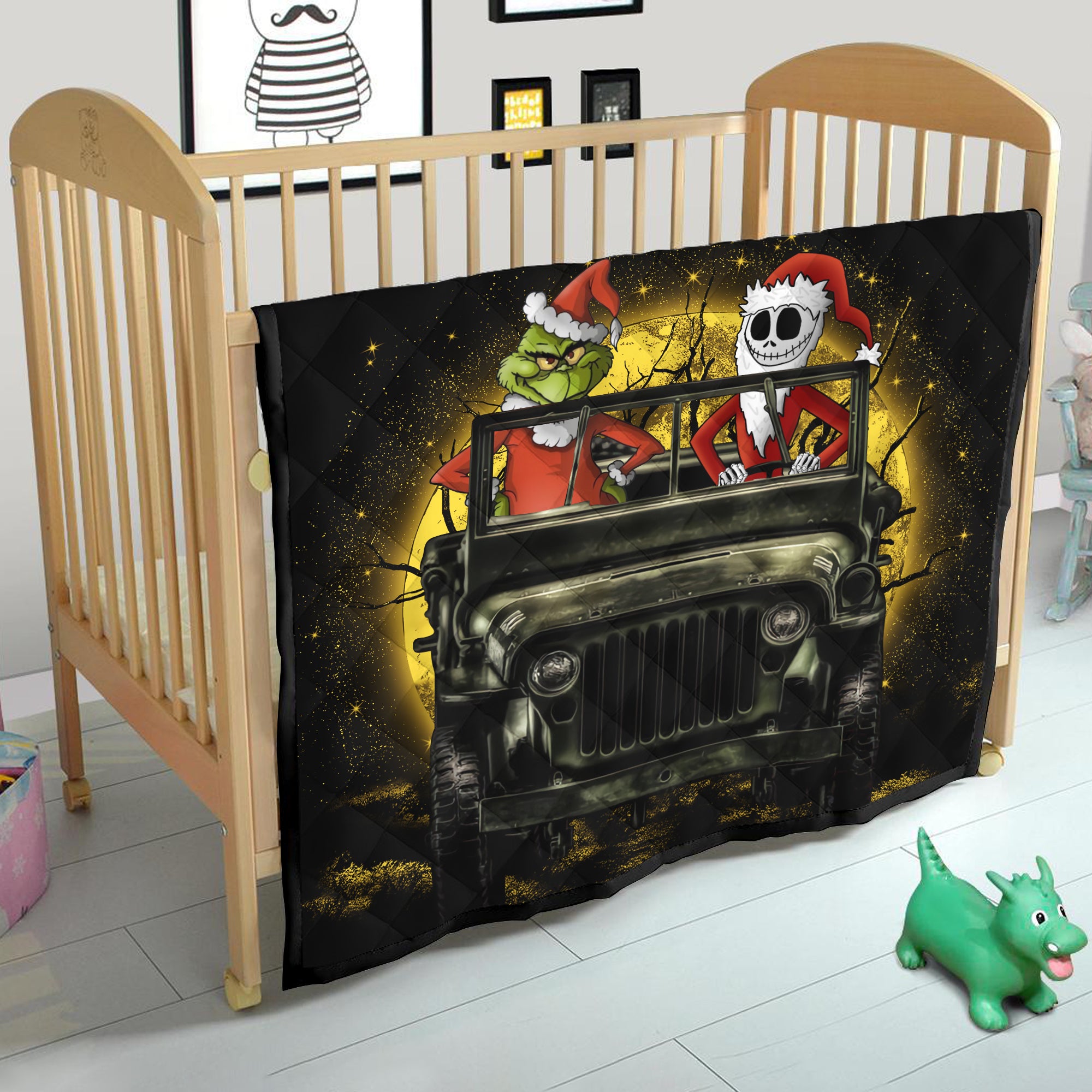 Jack Nightmare Before Christmas And Grinch Ride Jeep Funny Moonlight Halloween Quilt Blanket Nearkii