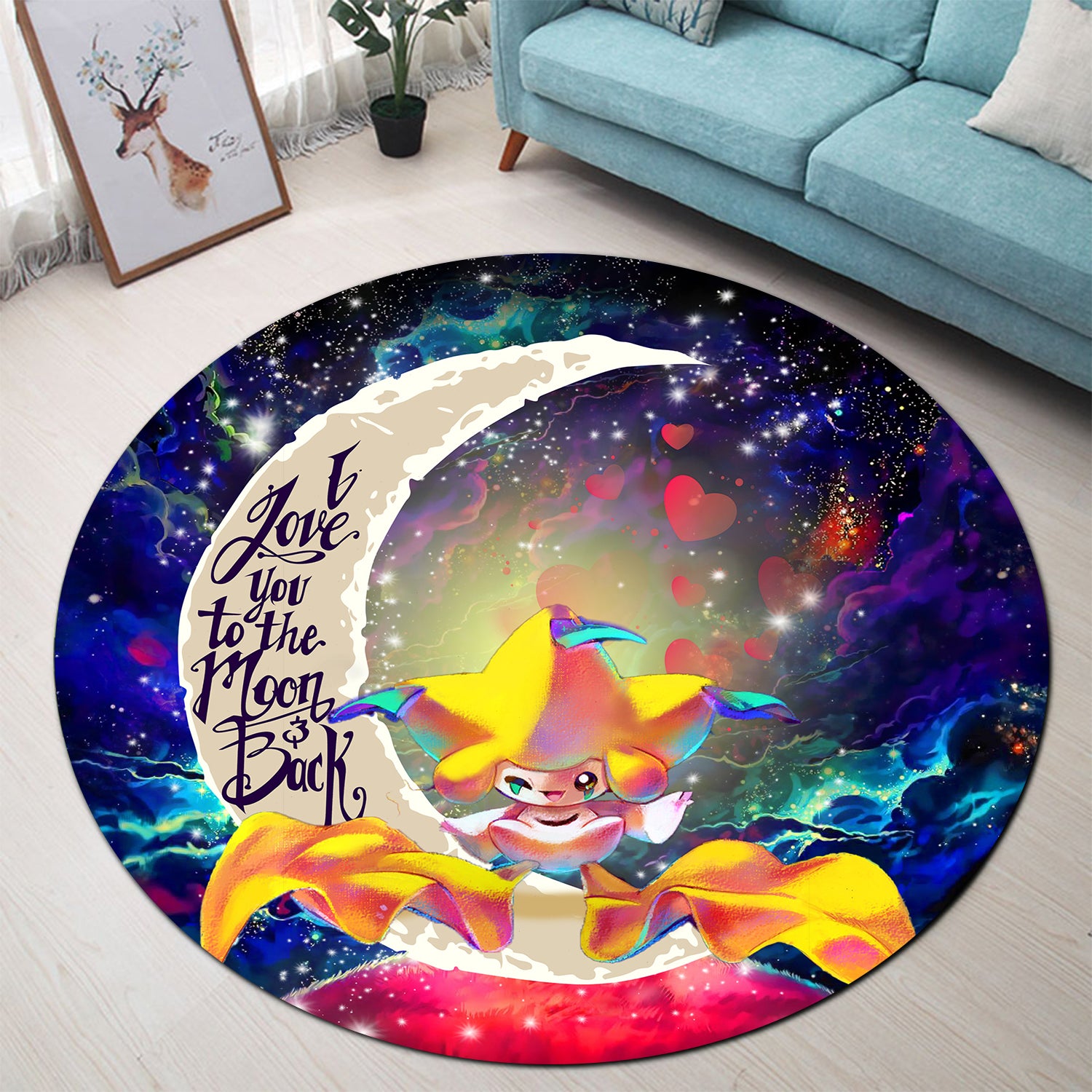 Jirachi Pokemon Love You To The Moon Galaxy Round Carpet Rug Bedroom Livingroom Home Decor Nearkii