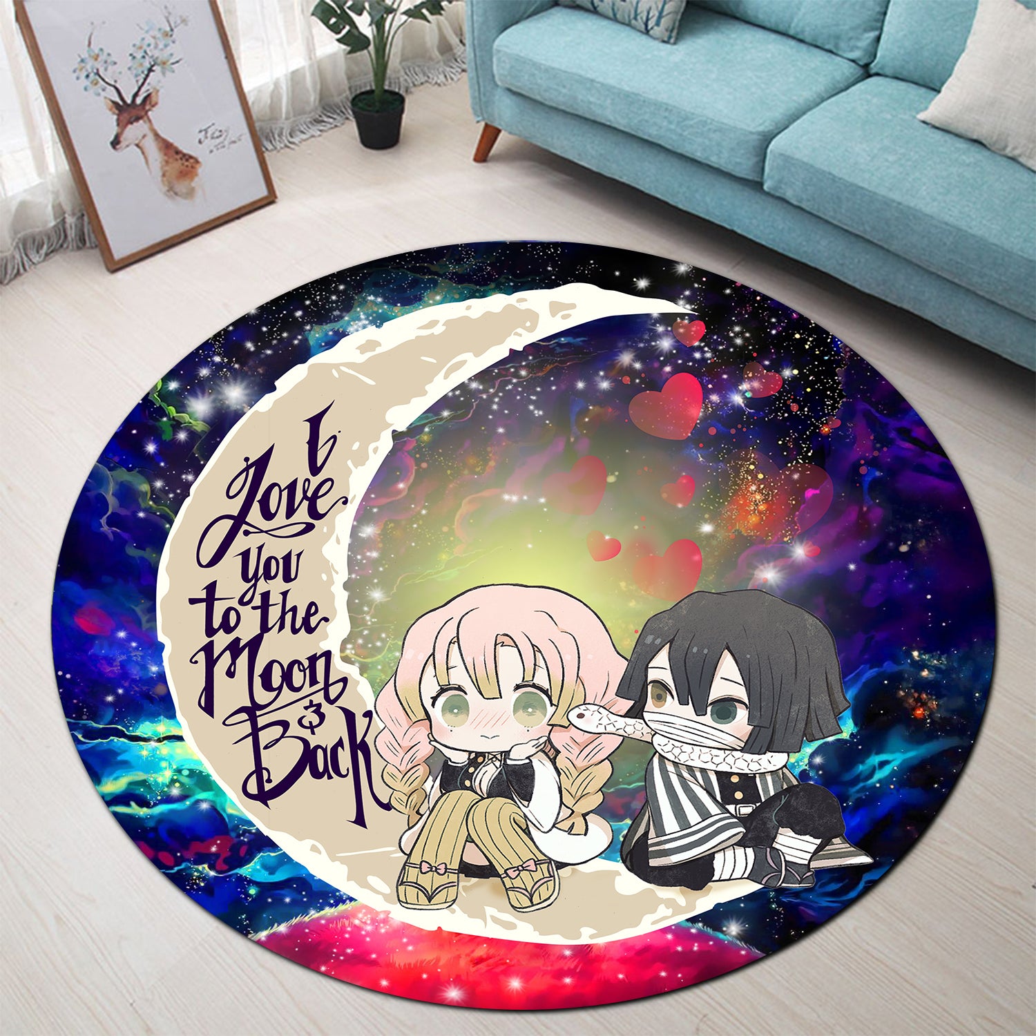 Kanroji And Kaburamaru Demon Slayer Love You To The Moon Galaxy Round Carpet Rug Bedroom Livingroom Home Decor Nearkii
