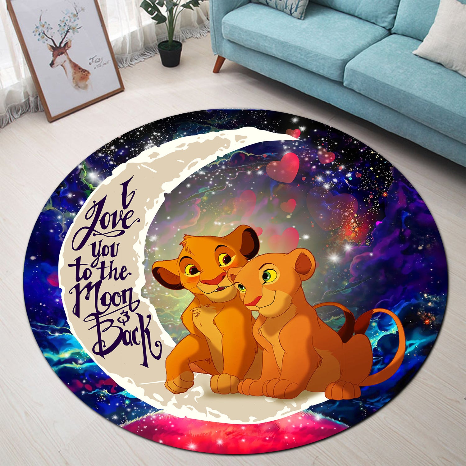 Lion King Simba Nala Love You To The Moon Galaxy Round Carpet Rug Bedroom Livingroom Home Decor Nearkii