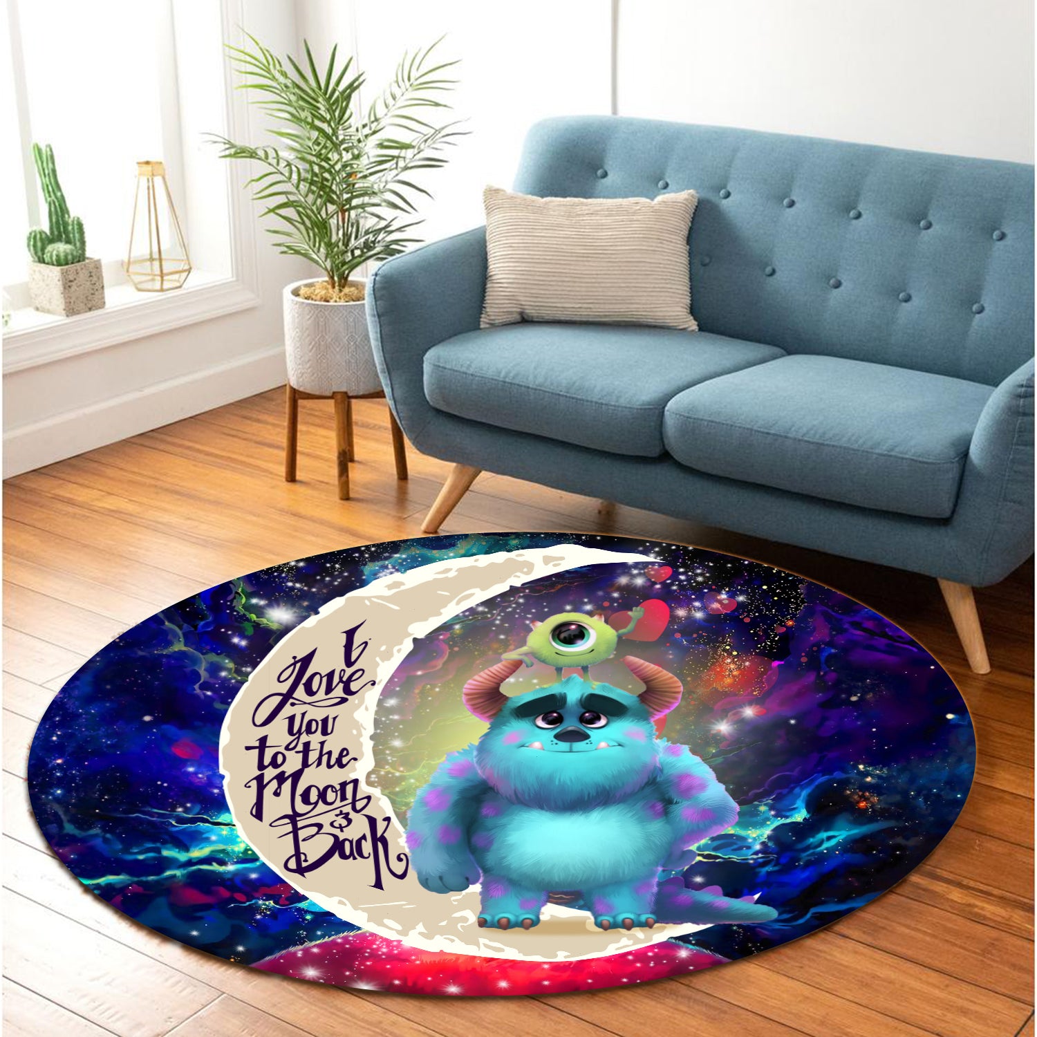 Monster Inc Sully And Mike Love You To The Moon Galaxy Round Carpet Rug Bedroom Livingroom Home Decor Nearkii