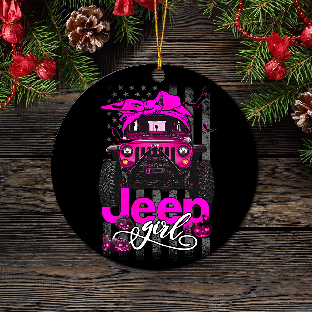 Halloween American Flag Pink Jeep Girl Mica Ornament Perfect Gift For Holiday Nearkii