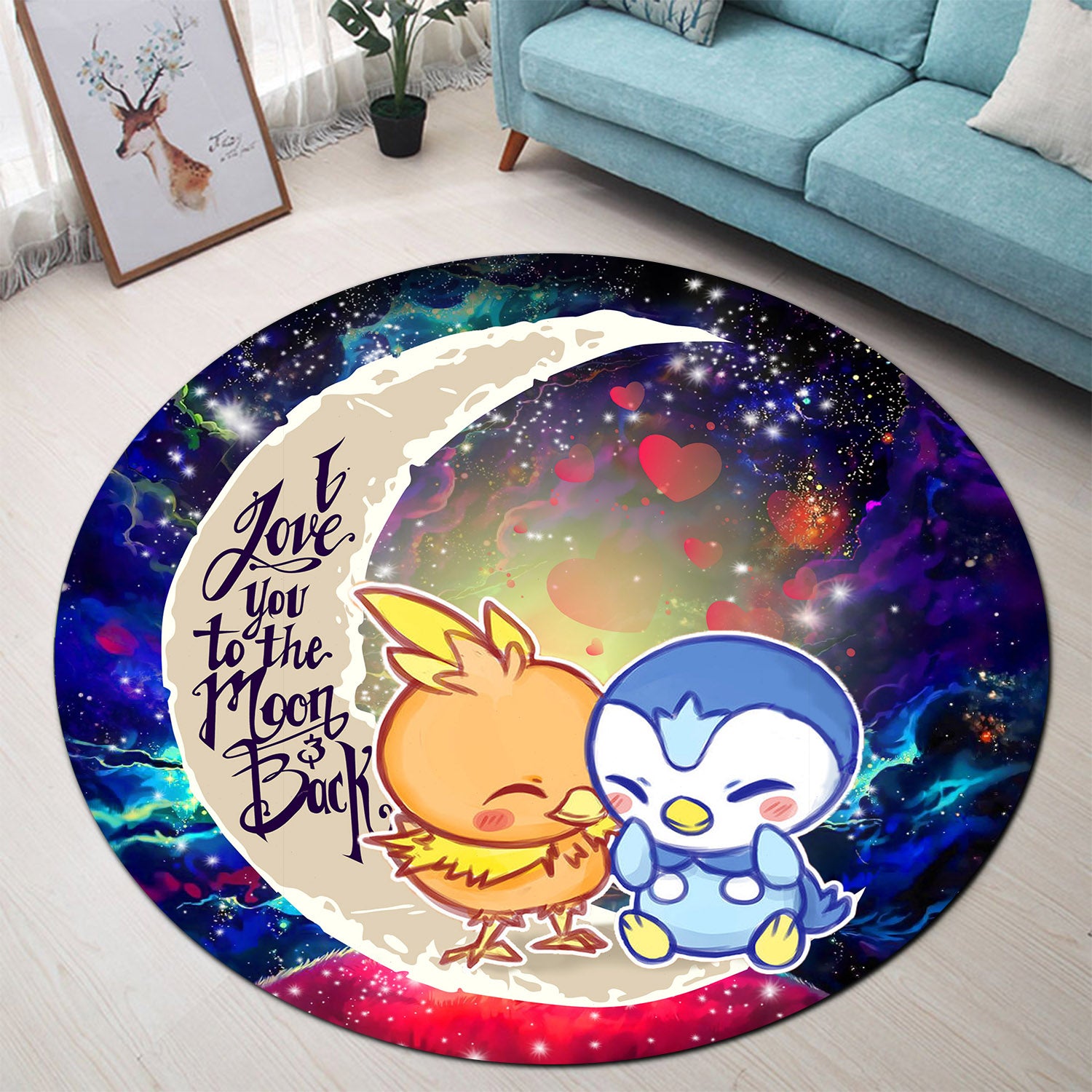 Pokemon Torchic Piplup Love You To The Moon Galaxy Round Carpet Rug Bedroom Livingroom Home Decor Nearkii