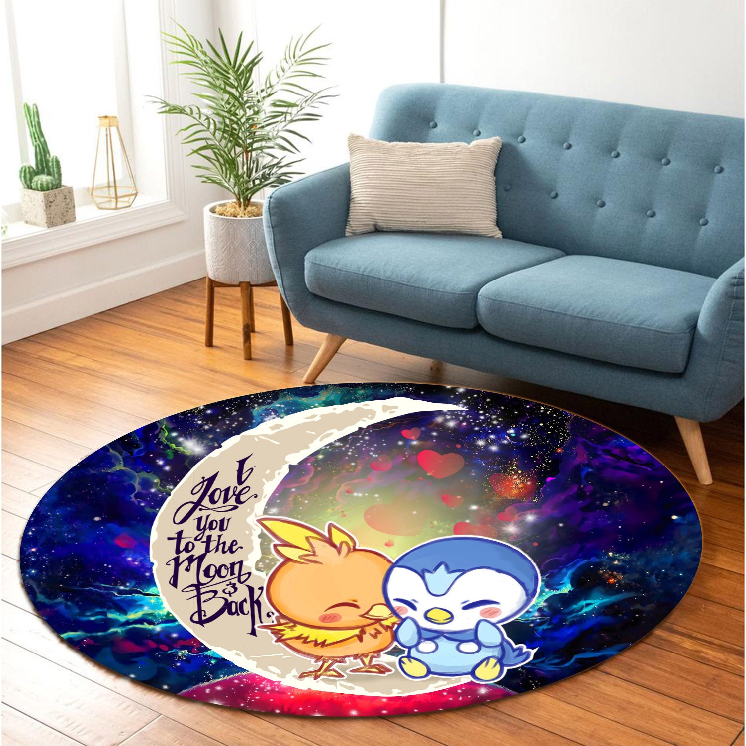 Pokemon Torchic Piplup Love You To The Moon Galaxy Round Carpet Rug Bedroom Livingroom Home Decor Nearkii