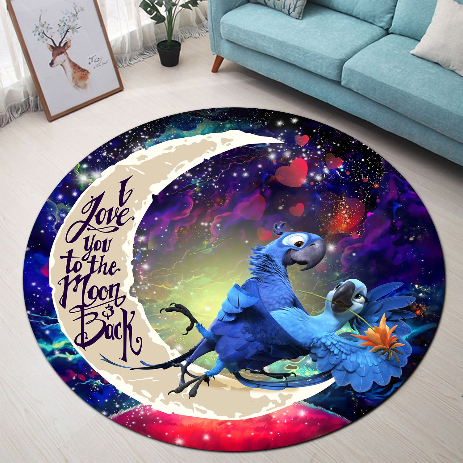 Rio Blu And Jewel Love You To The Moon Galaxy Round Carpet Rug Bedroom Livingroom Home Decor Nearkii