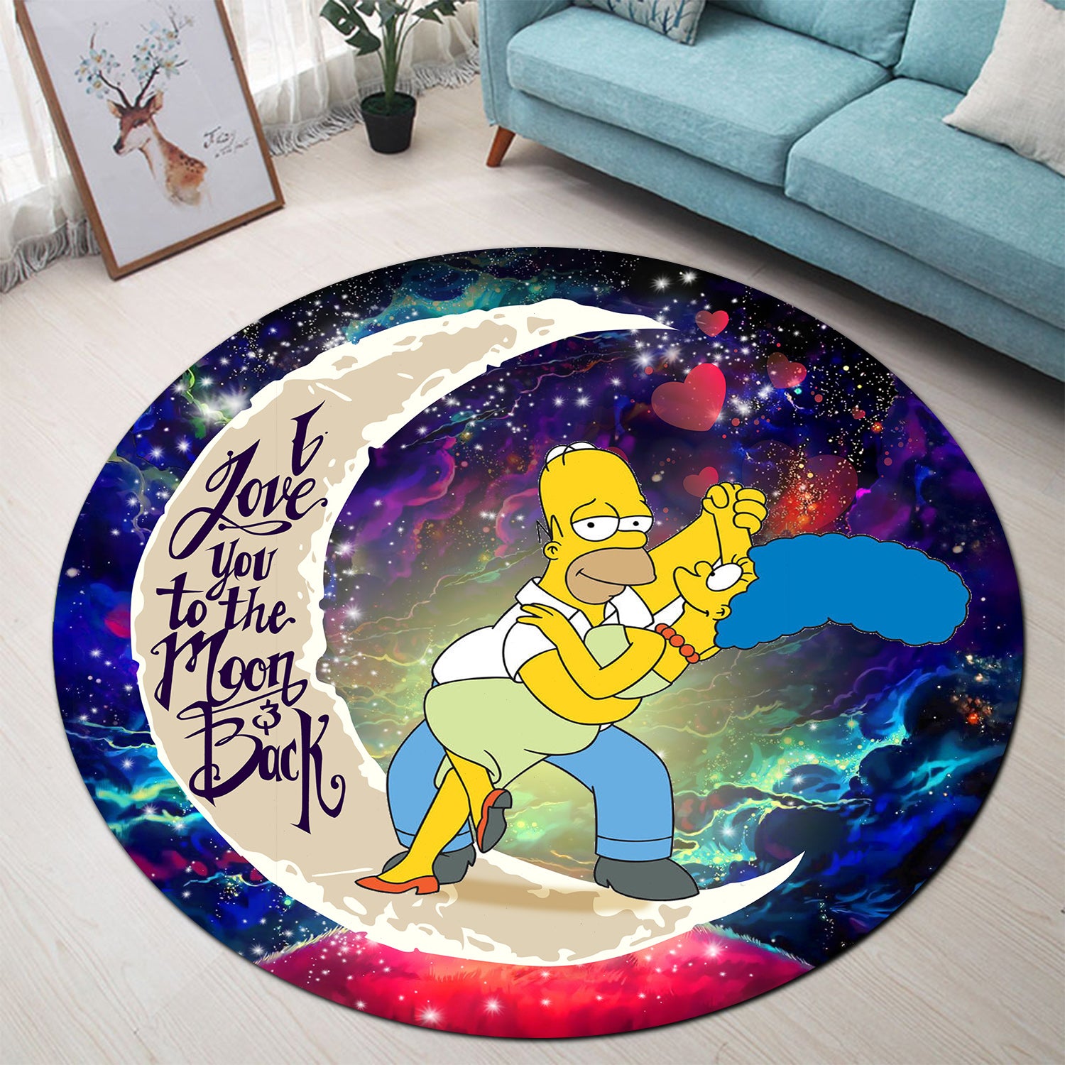 Simpsons Family Love You To The Moon Galaxy Round Carpet Rug Bedroom Livingroom Home Decor Nearkii