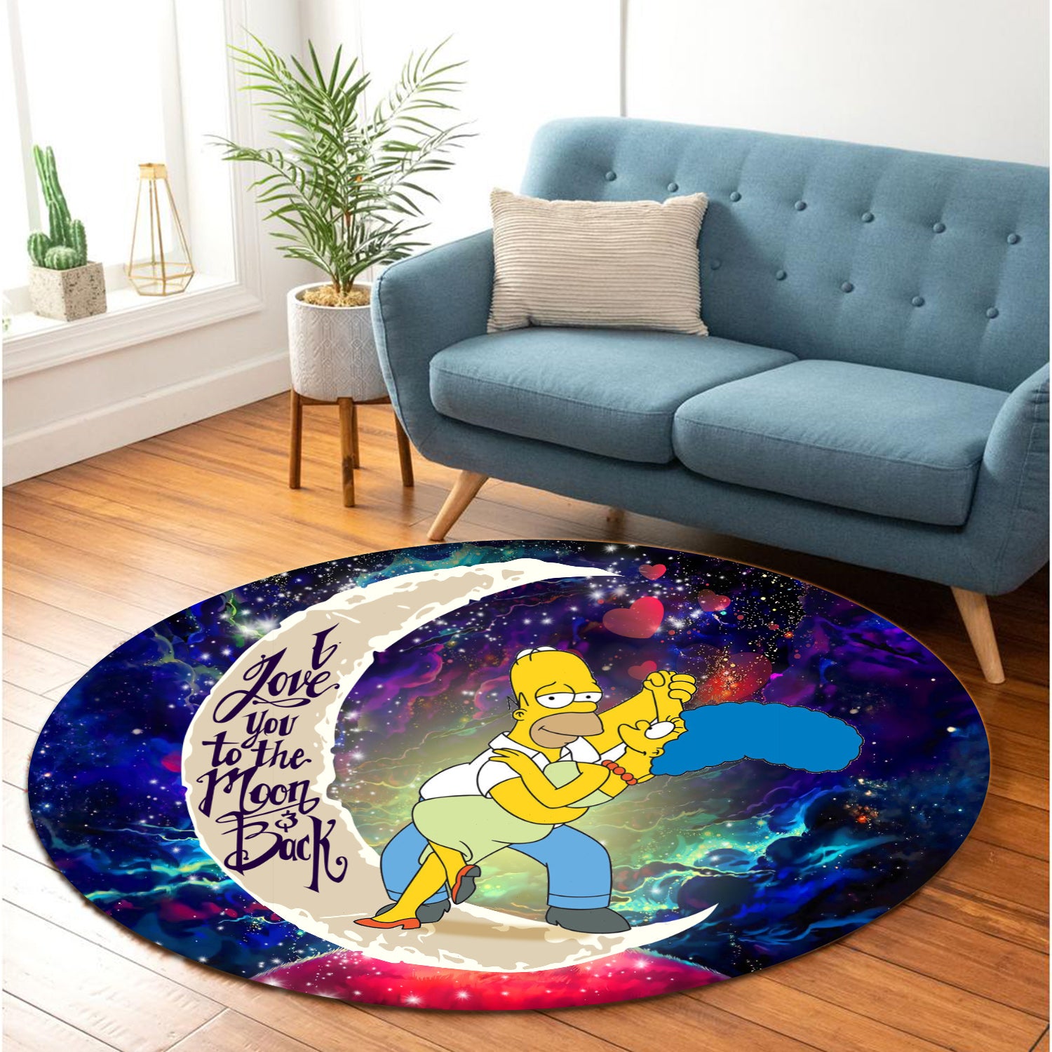 Simpsons Family Love You To The Moon Galaxy Round Carpet Rug Bedroom Livingroom Home Decor Nearkii