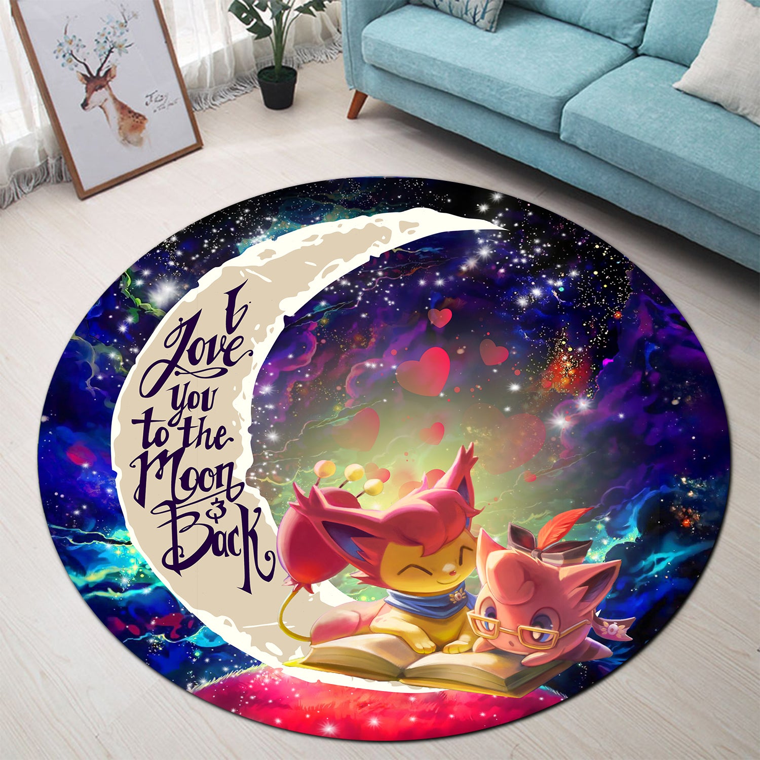 Skitty And Jigglypuff Pokemon Love You To The Moon Galaxy Round Carpet Rug Bedroom Livingroom Home Decor Nearkii
