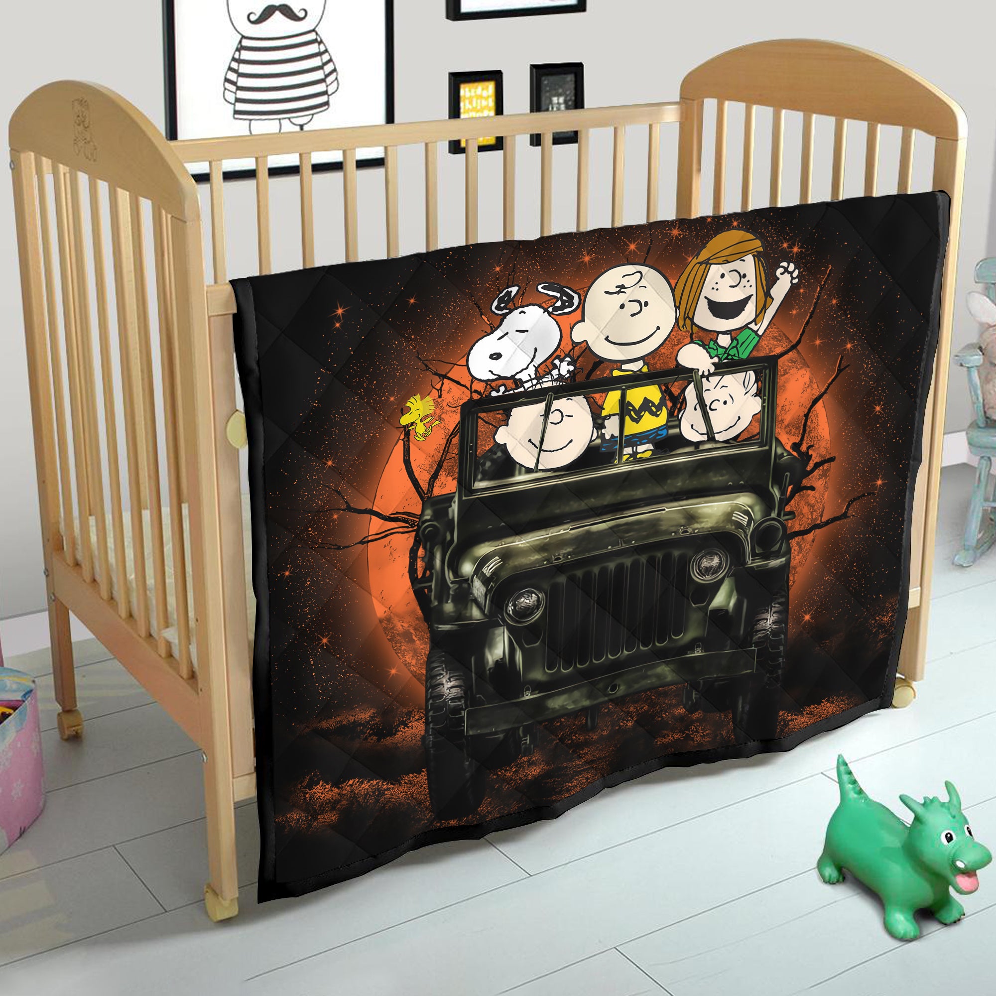 Snoopy And Friends Ride Jeep Funny Moonlight Halloween Quilt Blanket Nearkii