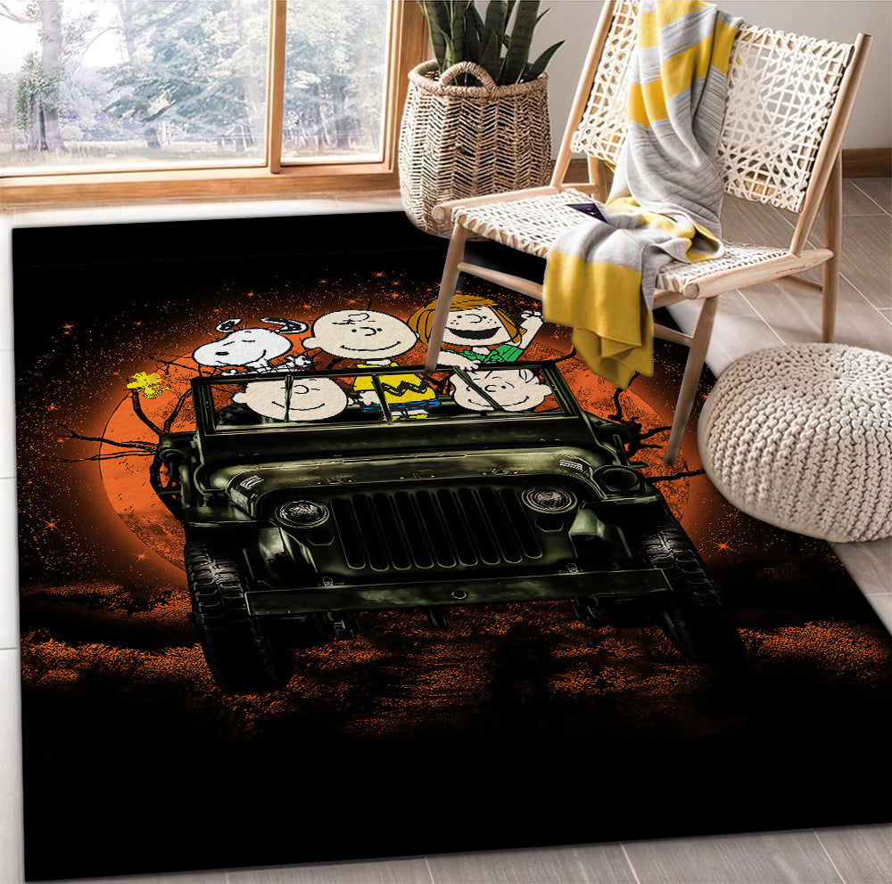 Snoopy And Friends Ride Jeep Funny Anime Moonlight Rug Carpet Rug Home Room Decor Nearkii