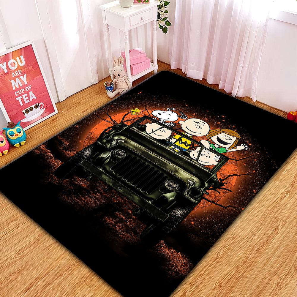 Snoopy And Friends Ride Jeep Funny Anime Moonlight Rug Carpet Rug Home Room Decor Nearkii