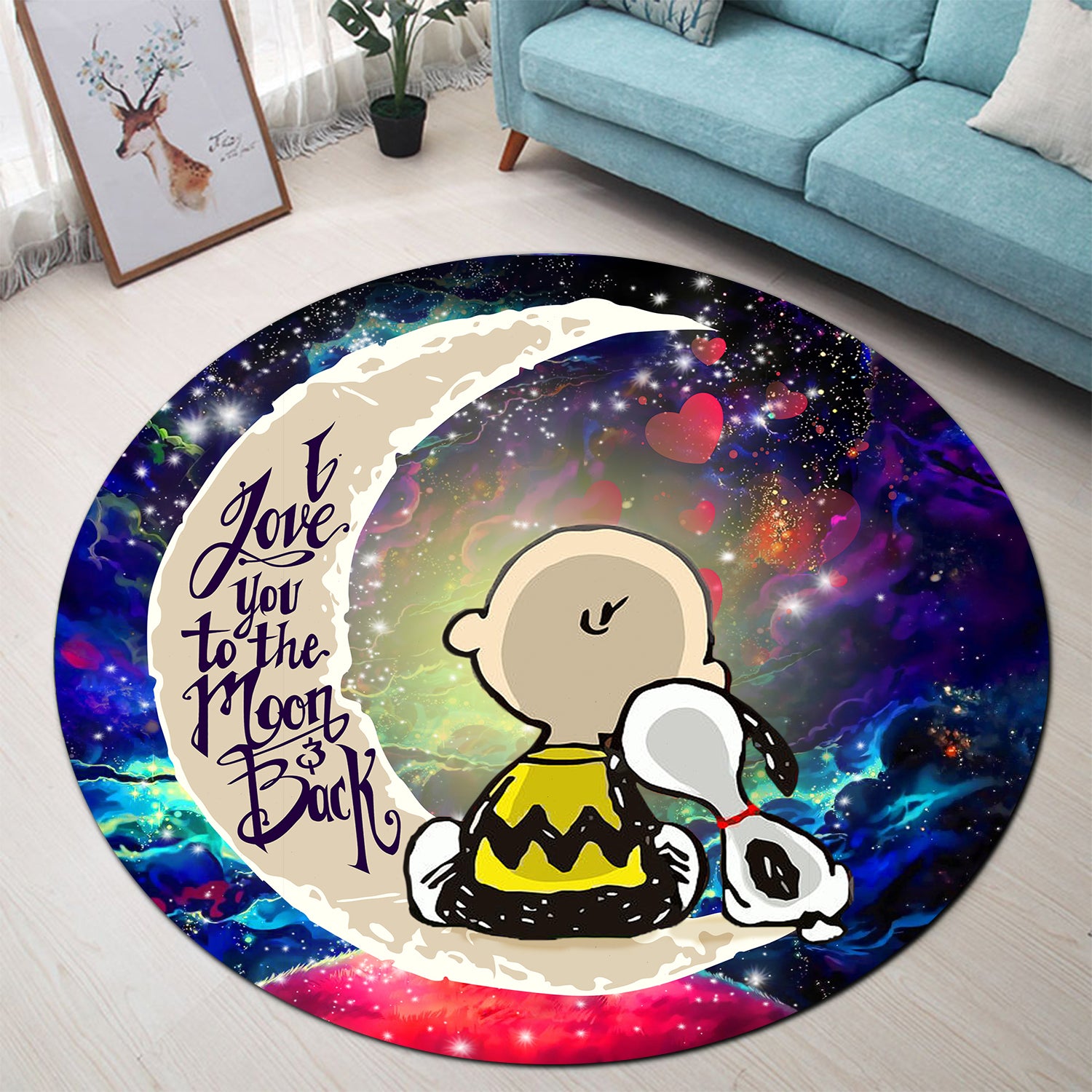 Snoopy Charlie Love You To The Moon Galaxy Round Carpet Rug Bedroom Livingroom Home Decor Nearkii