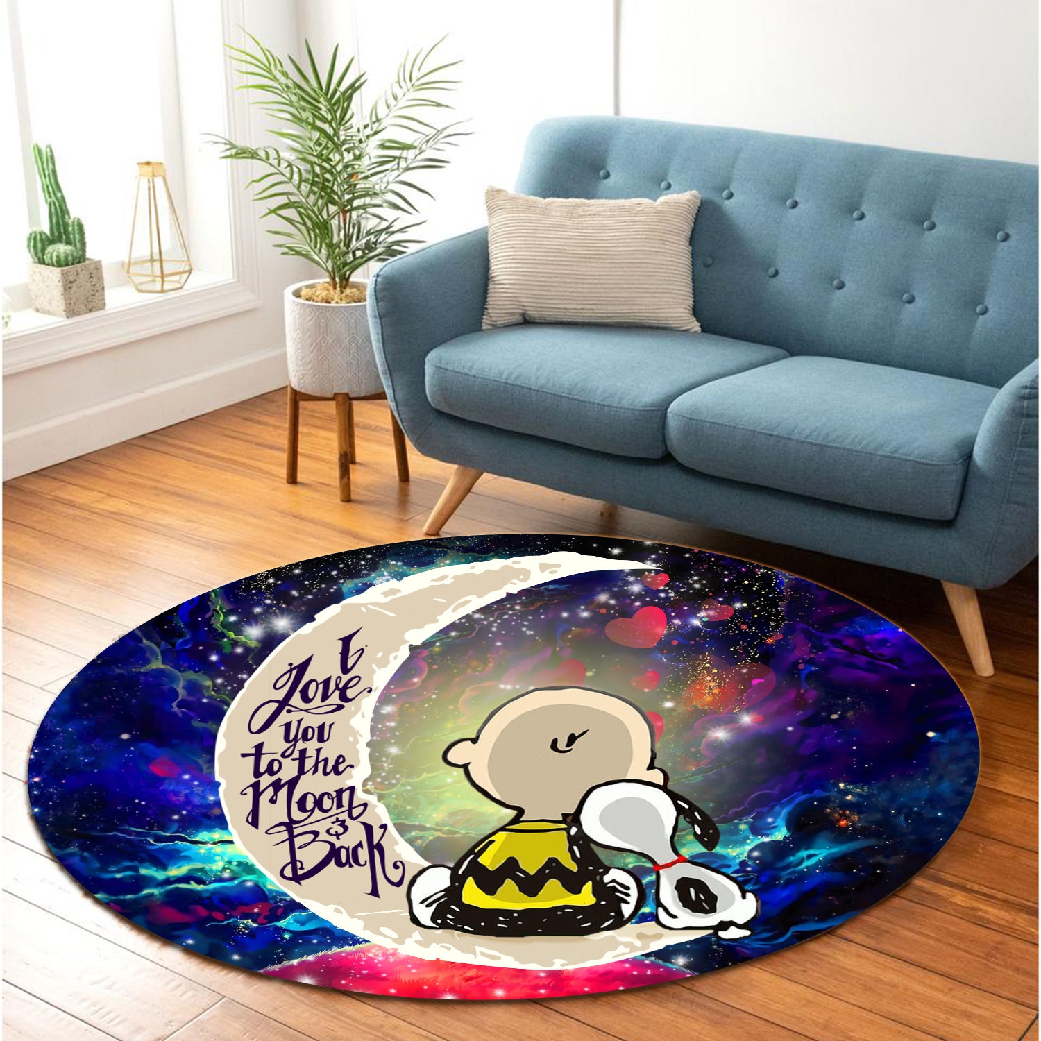 Snoopy Charlie Love You To The Moon Galaxy Round Carpet Rug Bedroom Livingroom Home Decor Nearkii