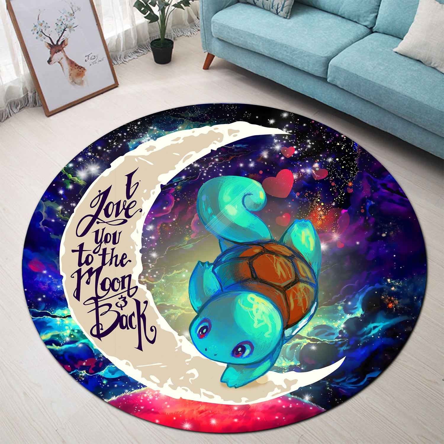 Squirtle Pokemon Love You To The Moon Galaxy Round Carpet Rug Bedroom Livingroom Home Decor Nearkii