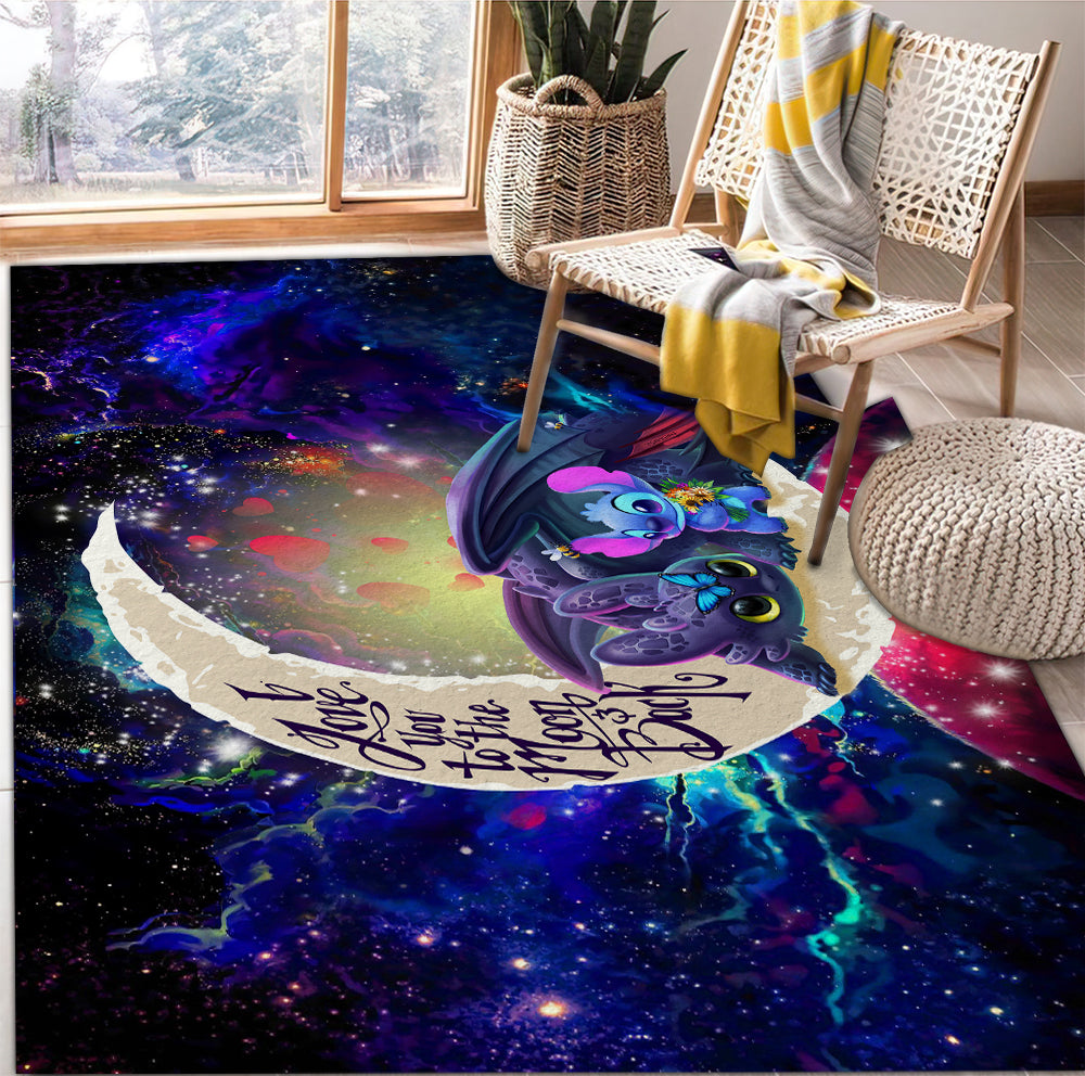 Stitch And Toothless Love You To The Moon Galaxy Rug Carpet Rug Home Room Decor Nearkii