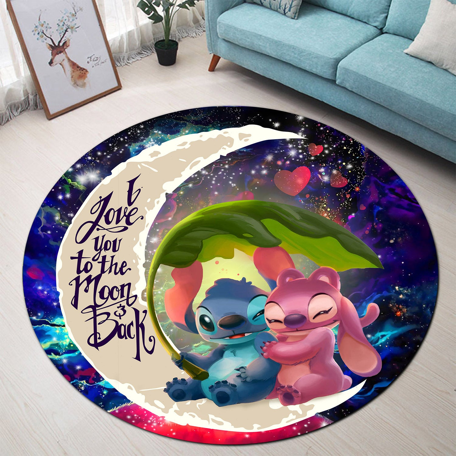 Stitch Angel Love You To The Moon Galaxy Round Carpet Rug Bedroom Livingroom Home Decor Nearkii