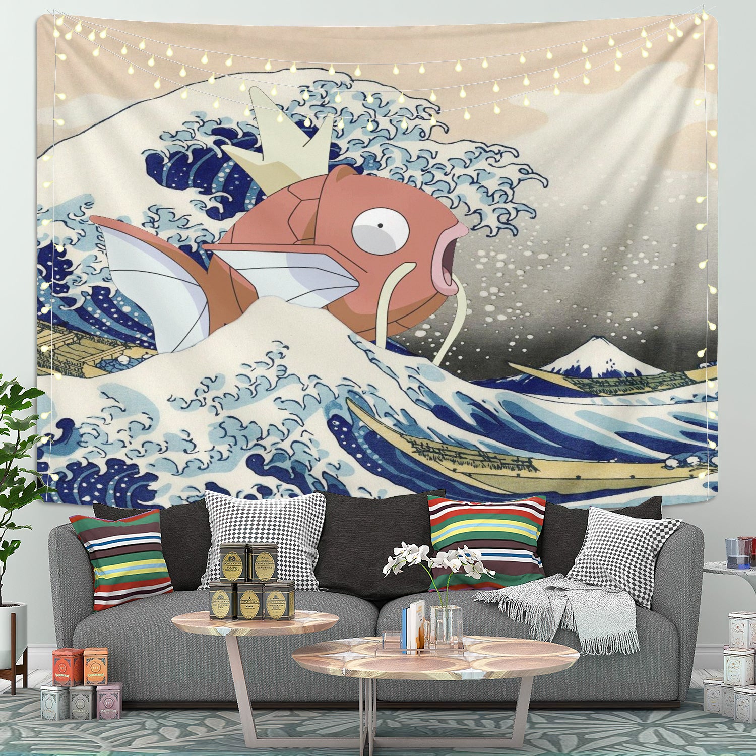 The Great Wave And Magikarp Pokemon Tapestry Room Decor Nearkii