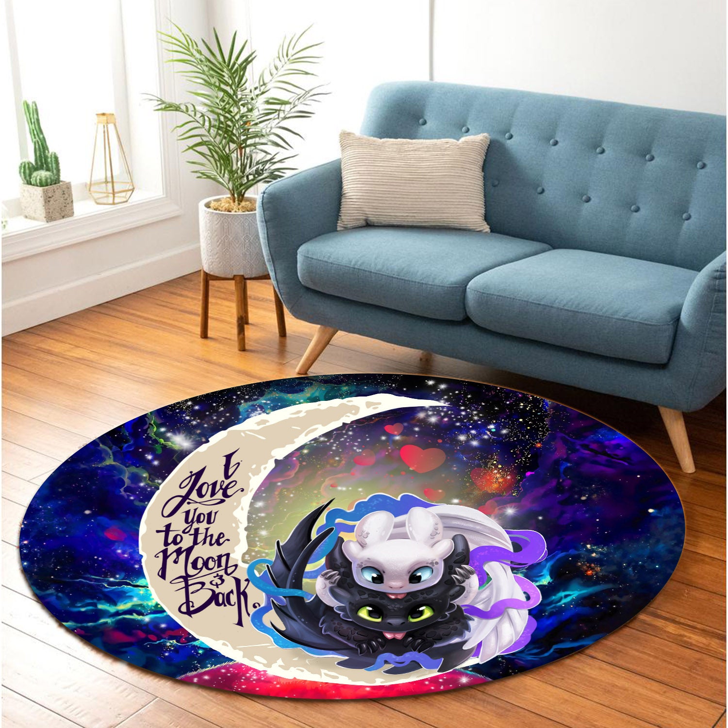 Toothless And Light Fury How To Train Your Dragon Love You To The Moon Galaxy Round Carpet Rug Bedroom Livingroom Home Decor Nearkii
