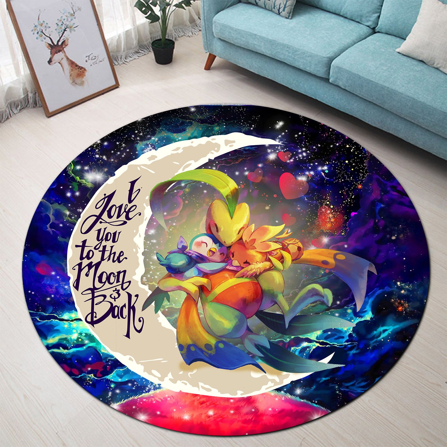 Torchic Grovyle Piplup Pokemon Love You To The Moon Galaxy Round Carpet Rug Bedroom Livingroom Home Decor Nearkii