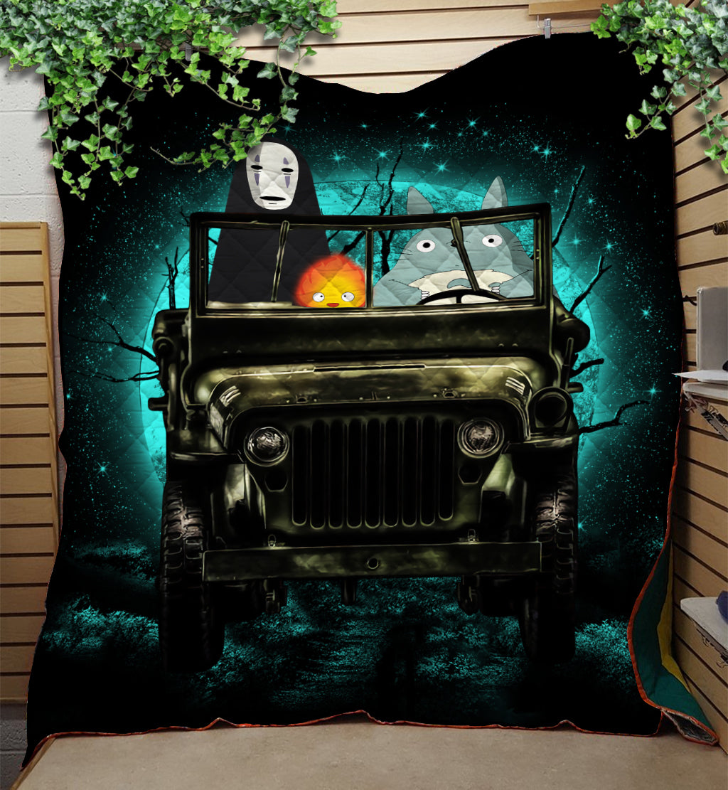 Totoro No Face Ghibli Ride Jeep Funny Moonlight Halloween Quilt Blanket Nearkii