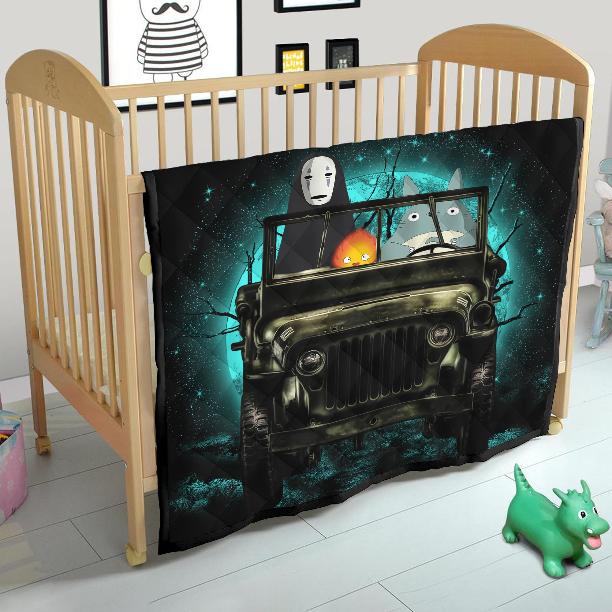 Totoro No Face Ghibli Ride Jeep Funny Moonlight Halloween Quilt Blanket Nearkii