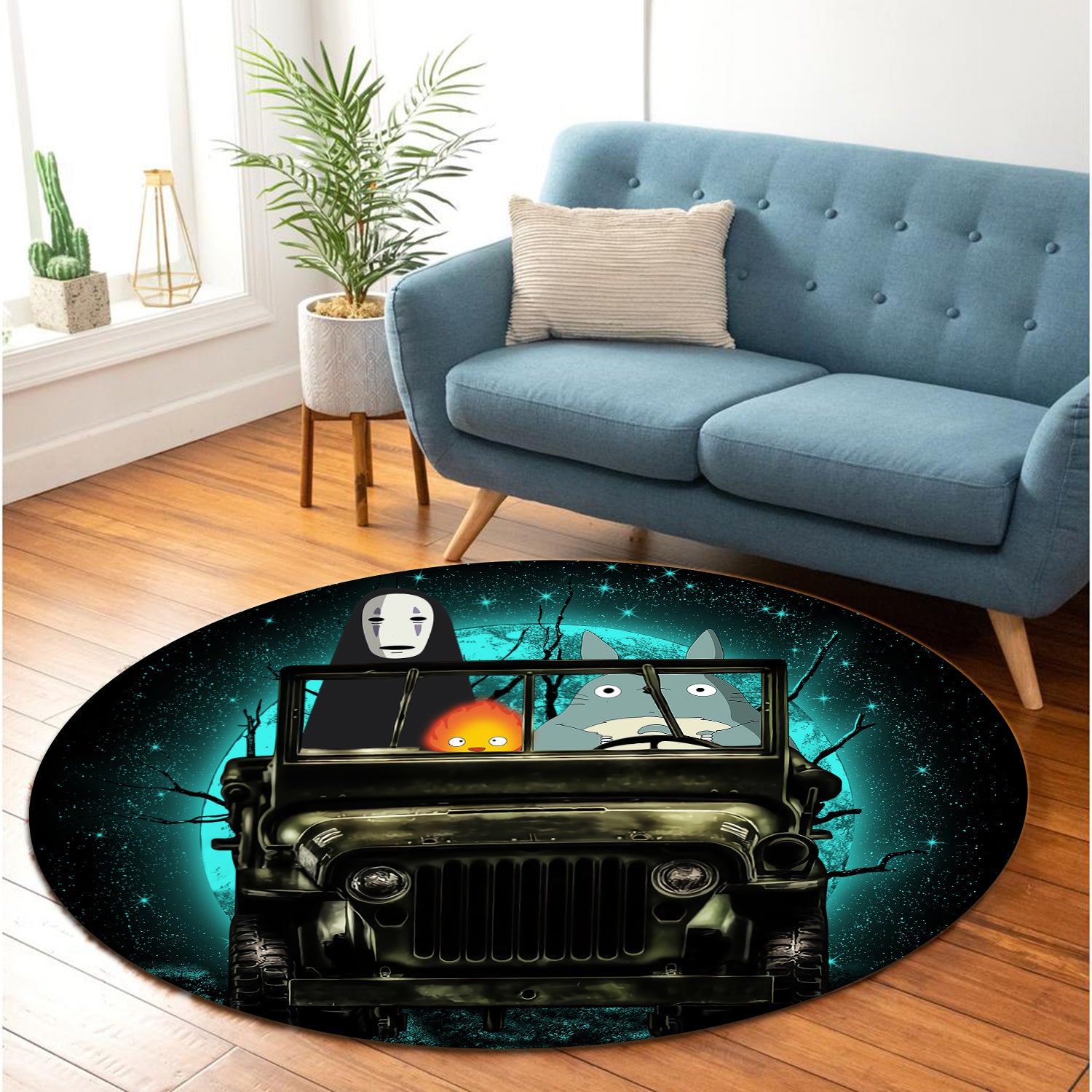 Totoro No Face Ghibli Ride Jeep Moonlight Halloween Round Carpet Rug Bedroom Livingroom Home Decor Nearkii