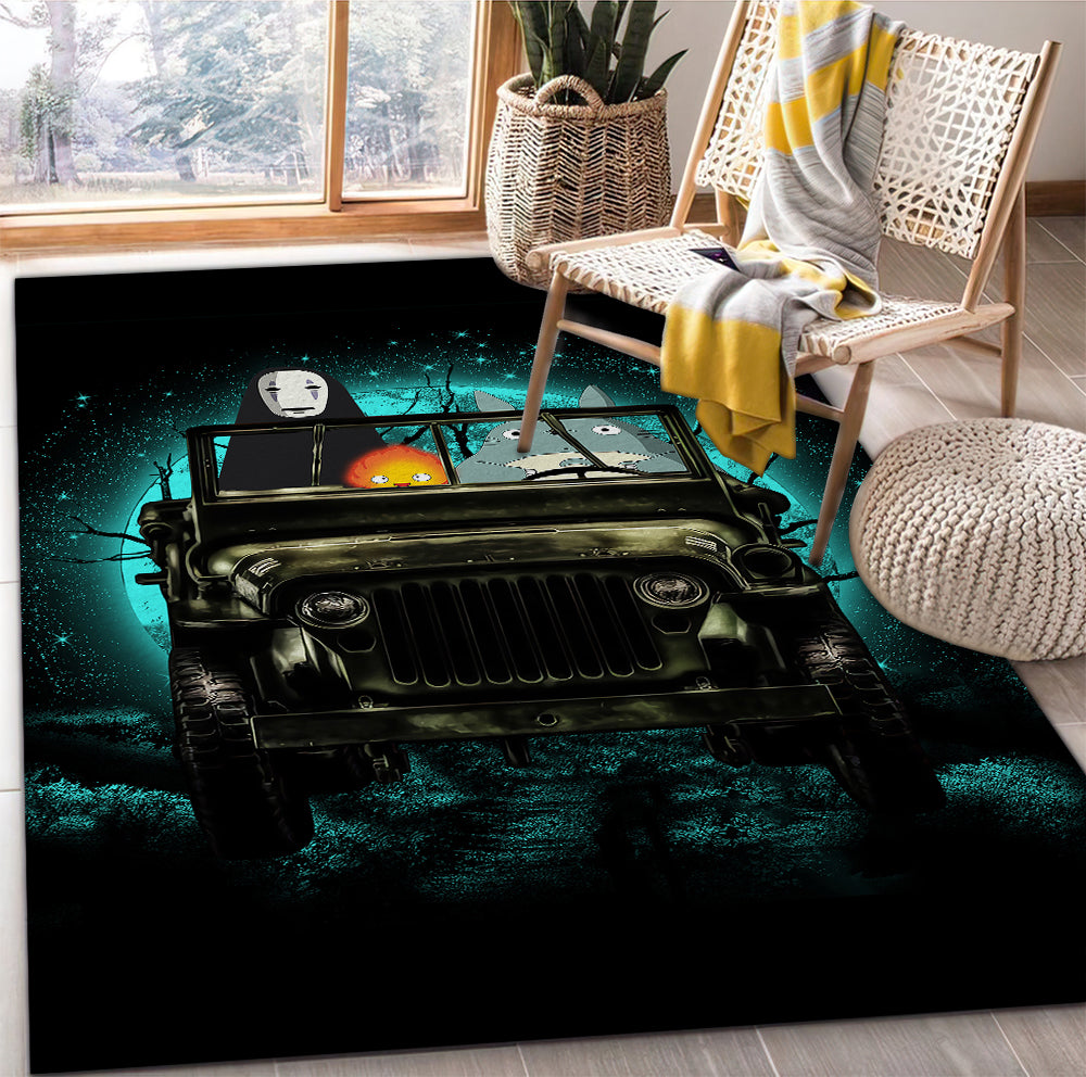 Totoro No Face Ghibli Ride Jeep Funny Anime Moonlight Rug Carpet Rug Home Room Decor Nearkii