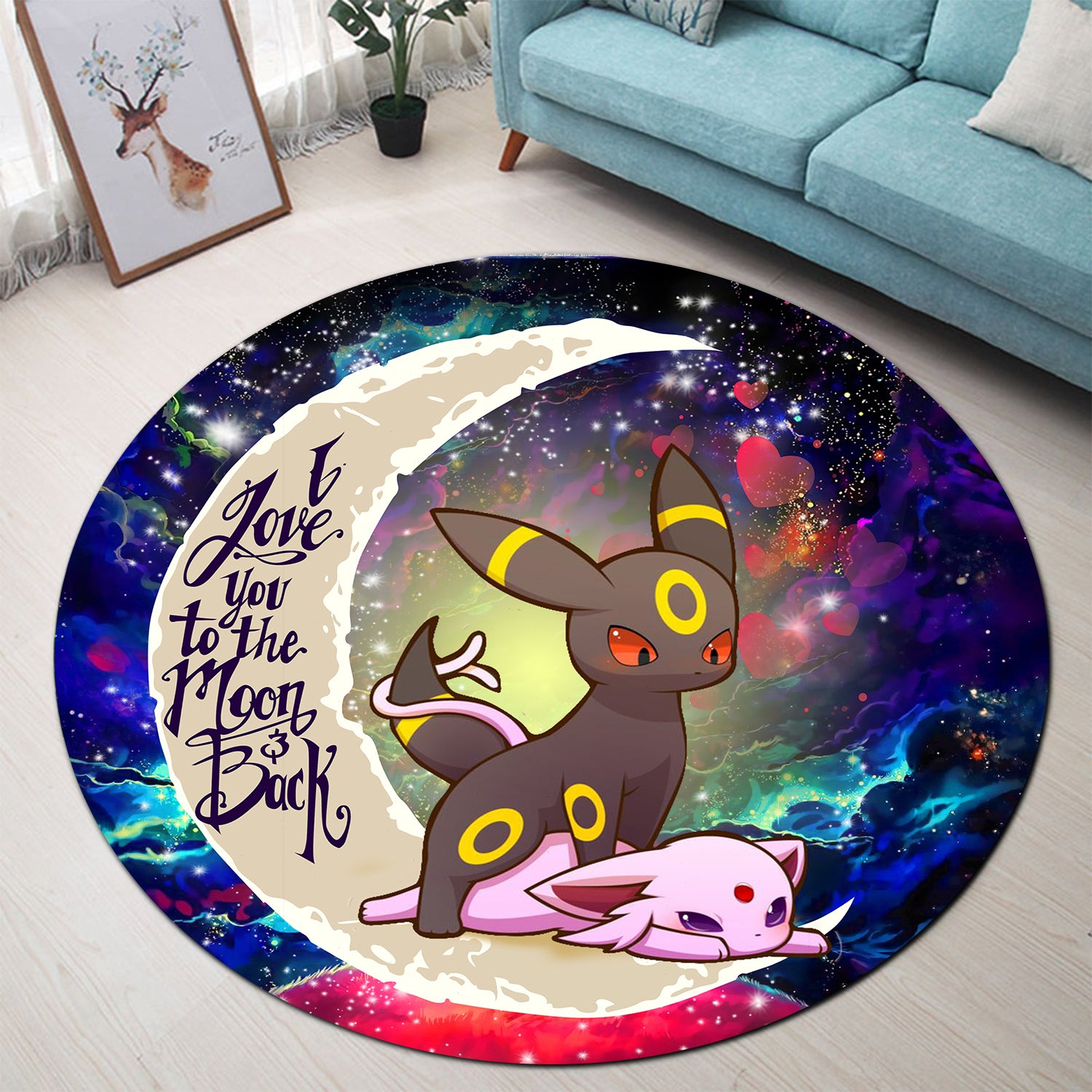 Umbreon Espeon Eevee Evolution Pokemon Love You To The Moon Galaxy Round Carpet Rug Bedroom Livingroom Home Decor Nearkii