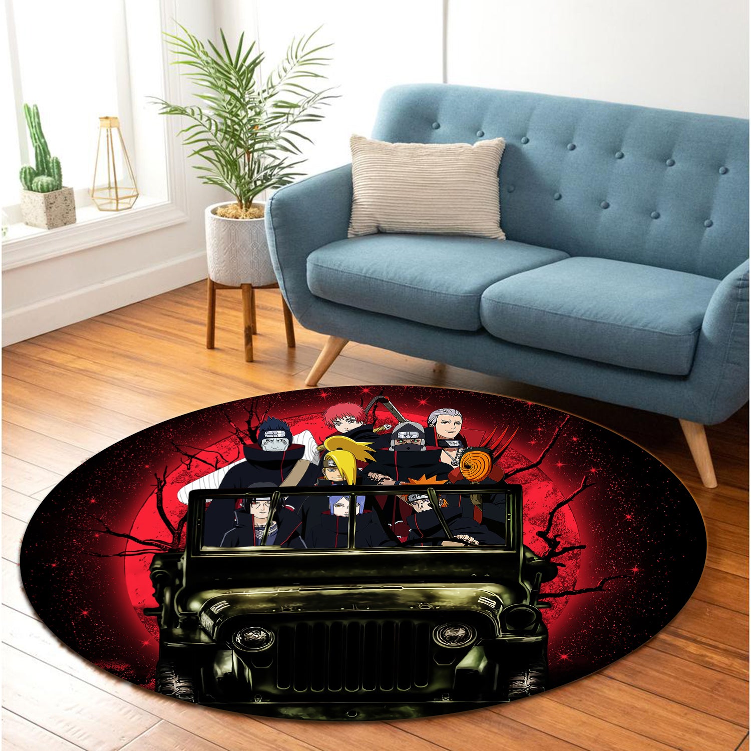 Akatsuki Team Ride Jeep Funny Naruto Anime Moonlight Halloween Round Carpet Rug Bedroom Livingroom Home Decor Nearkii