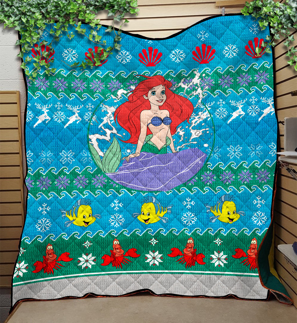 Ariel Mermaid Christmas Quilt Blanket Nearkii
