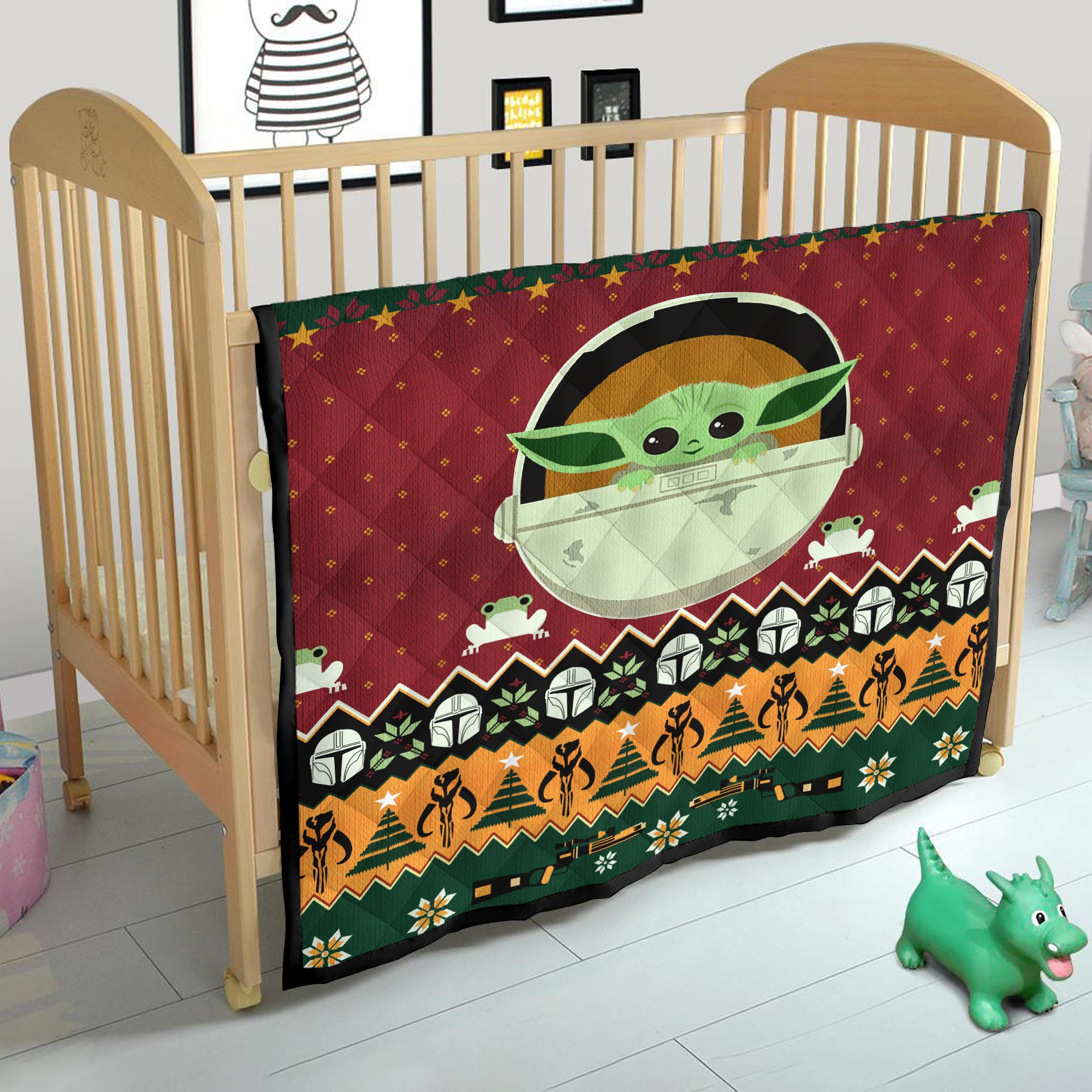 Cute Baby Yoda Space Ship Christmas Quilt Blanket Nearkii