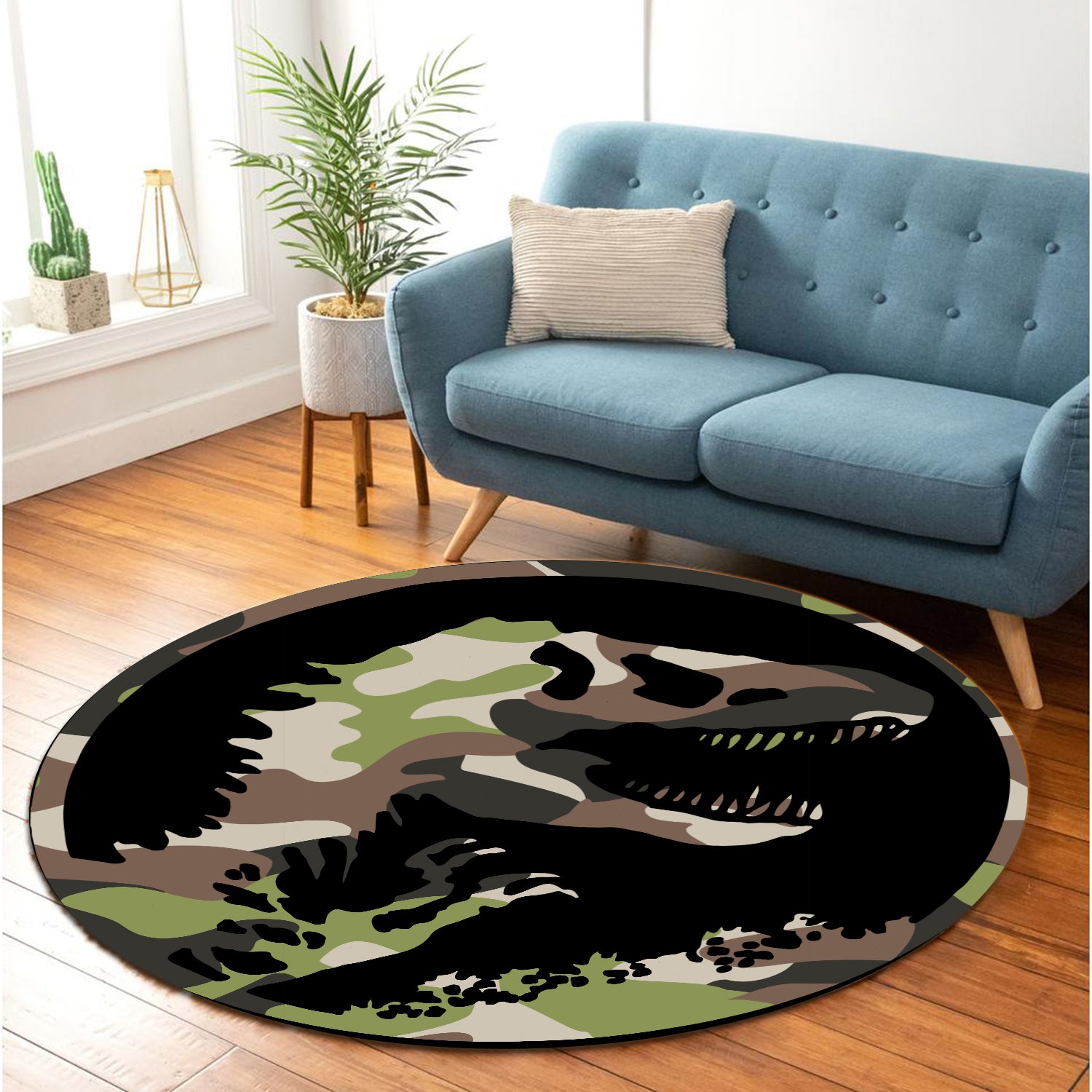 Dinasour T-rex Camo Round Carpet Rug Bedroom Livingroom Home Decor Nearkii