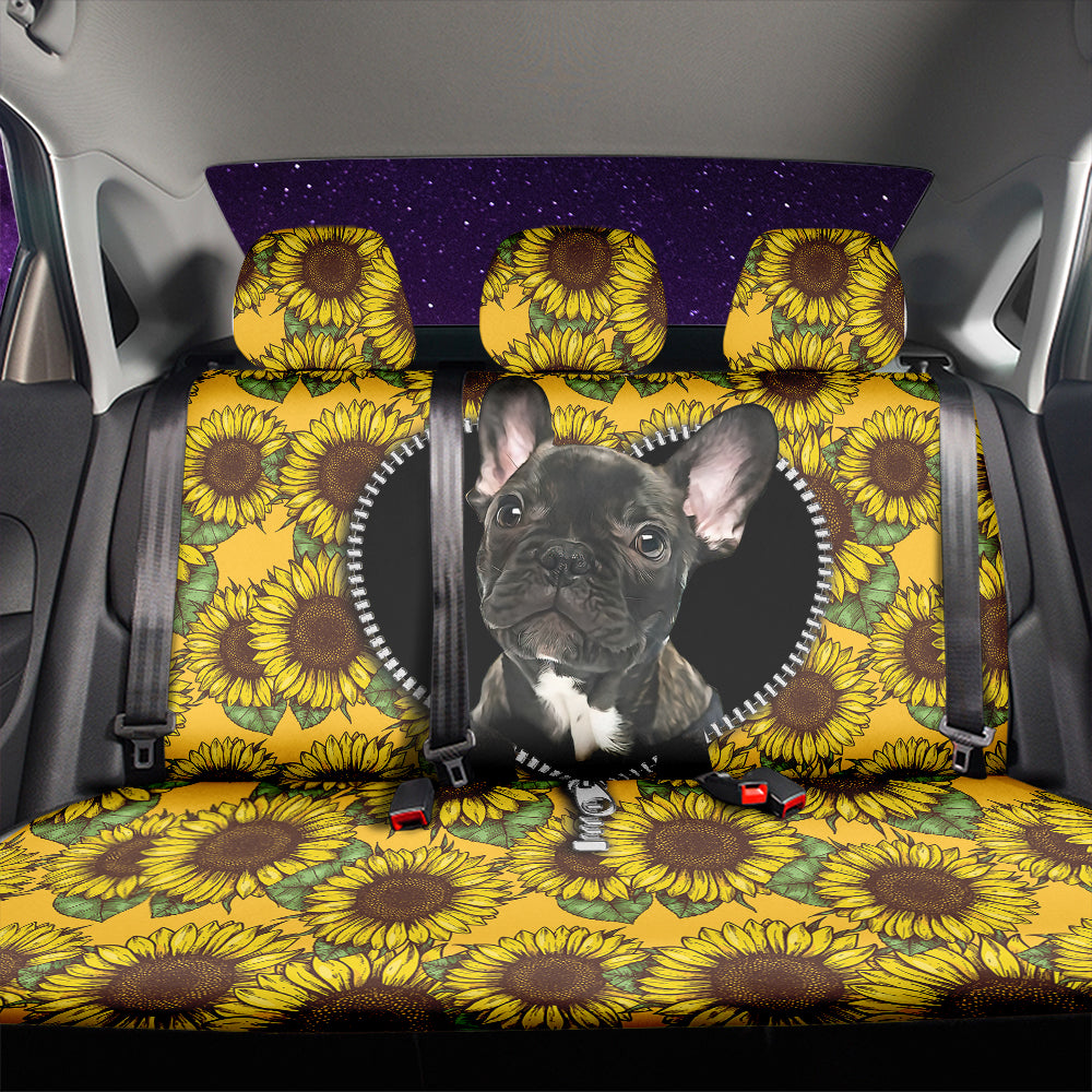 Black French Bulldog Sunflower Zipper Car Back Seat Covers Decor Protectors Nearkii