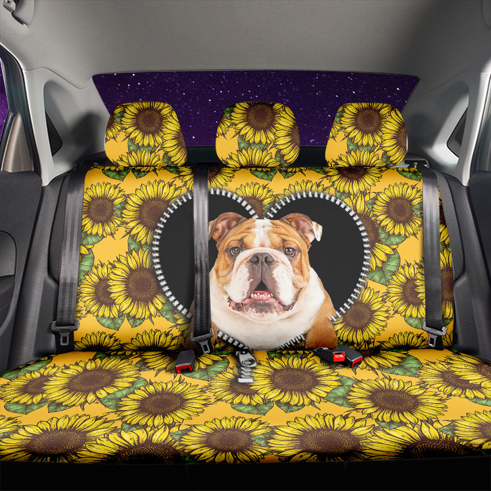 Bull Dog Zipper Sunflower Car Back Seat Covers Decor Protectors Nearkii
