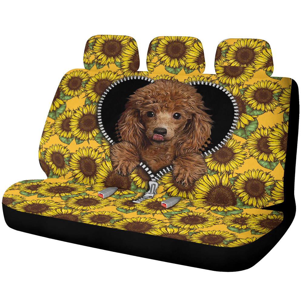 Cute Dog Poodle Zipper Sunflower Car Back Seat Covers Decor Protectors Nearkii