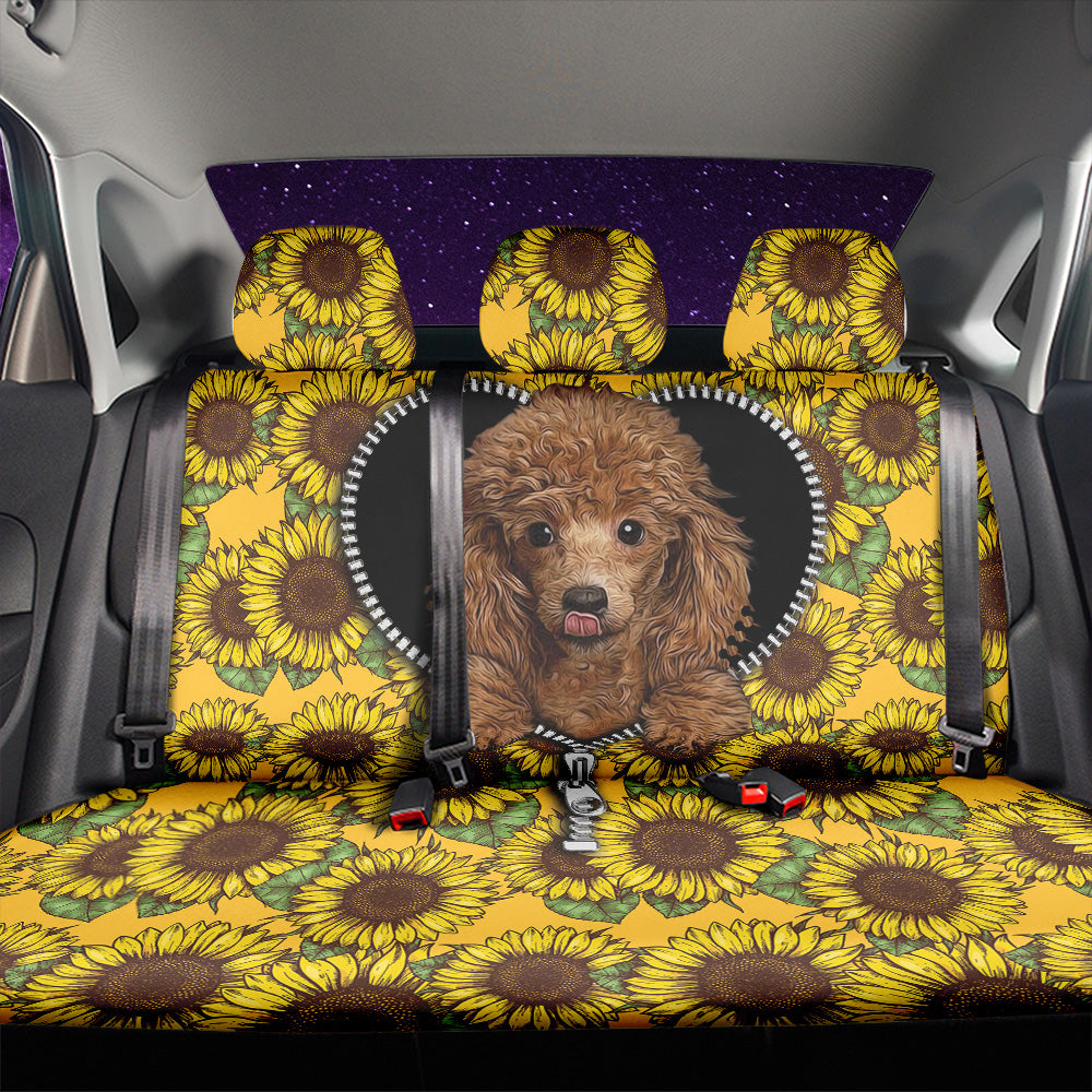 Cute Dog Poodle Zipper Sunflower Car Back Seat Covers Decor Protectors Nearkii