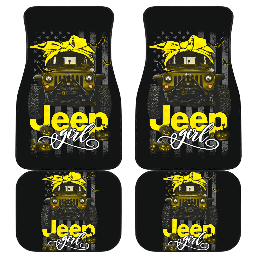 Halloween American Flag Yellow Jeep Girl Car Floor Mats Car Accessories Nearkii