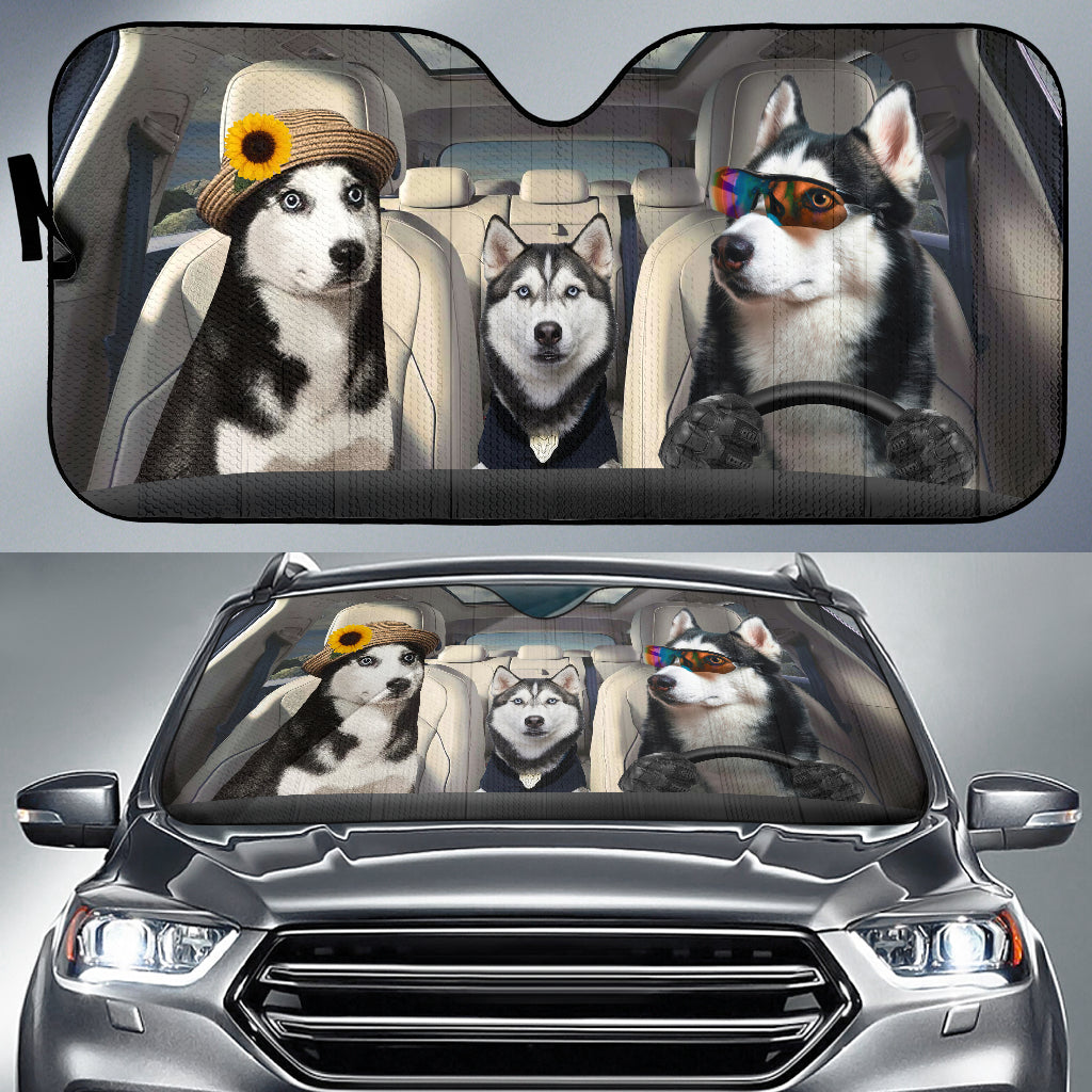Husky Dog Family Driving Car Auto Sunshades Nearkii