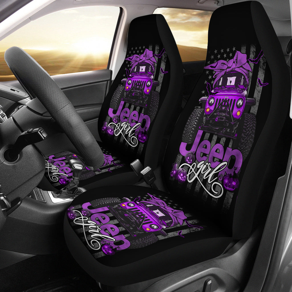Halloween American Flag Purple Jeep Girl Premium Custom Car Seat Covers Decor Protectors Nearkii