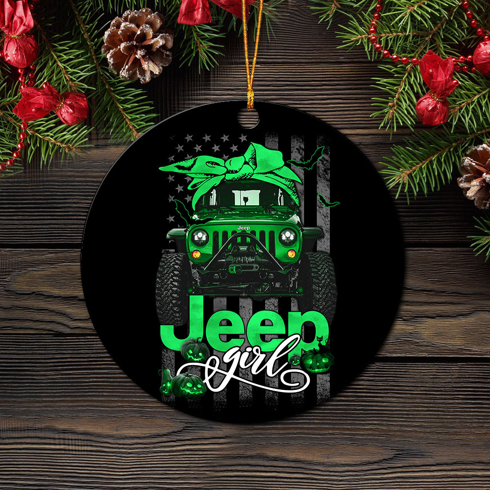 Halloween American Flag Green Jeep Girl Mica Ornament Perfect Gift For Holiday Nearkii