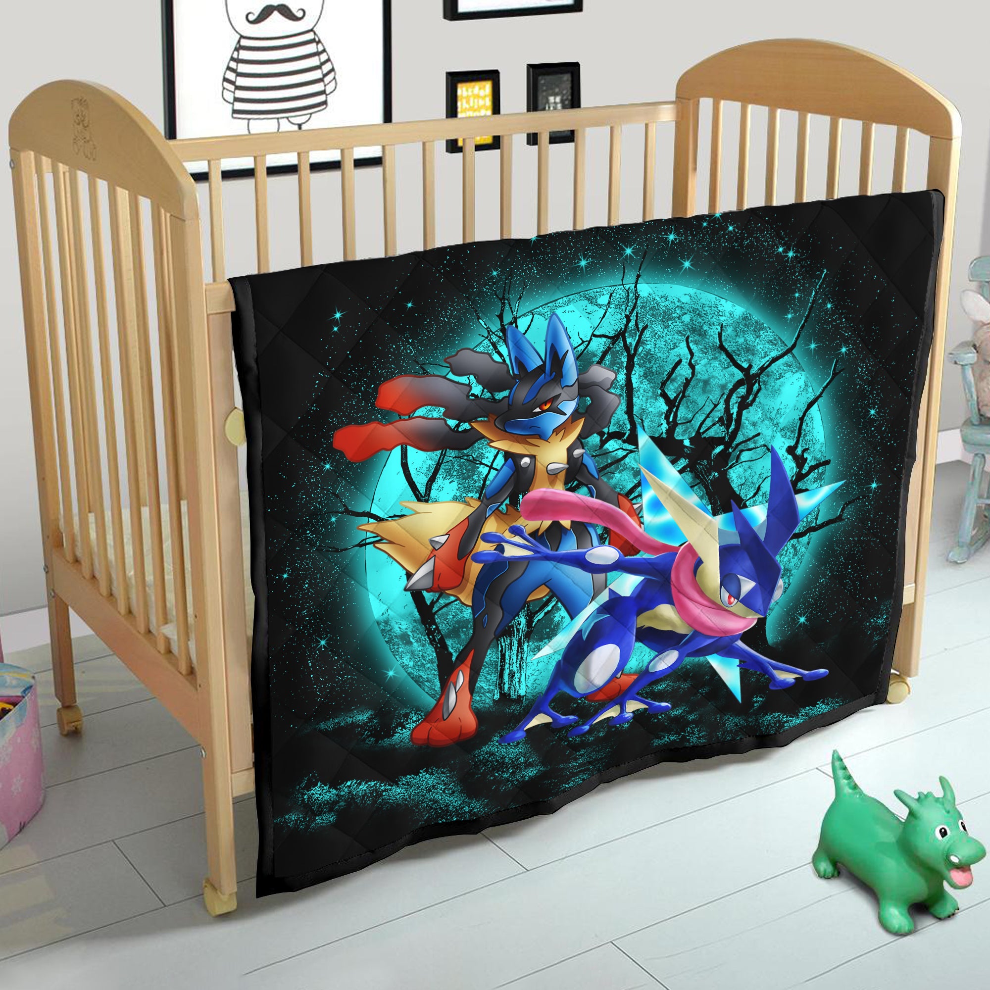 Greninja Satoshi And Mega Lucario Pokemon Jeep Funny Moonlight Halloween Quilt Blanket Nearkii