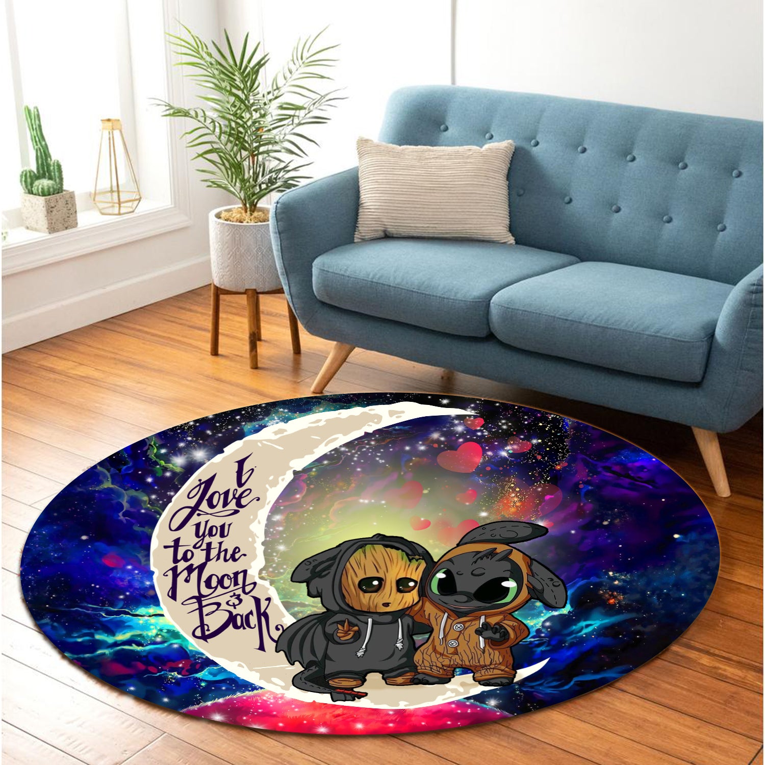 Groot And Toothless Love You To The Moon Galaxy Round Carpet Rug Bedroom Livingroom Home Decor Nearkii